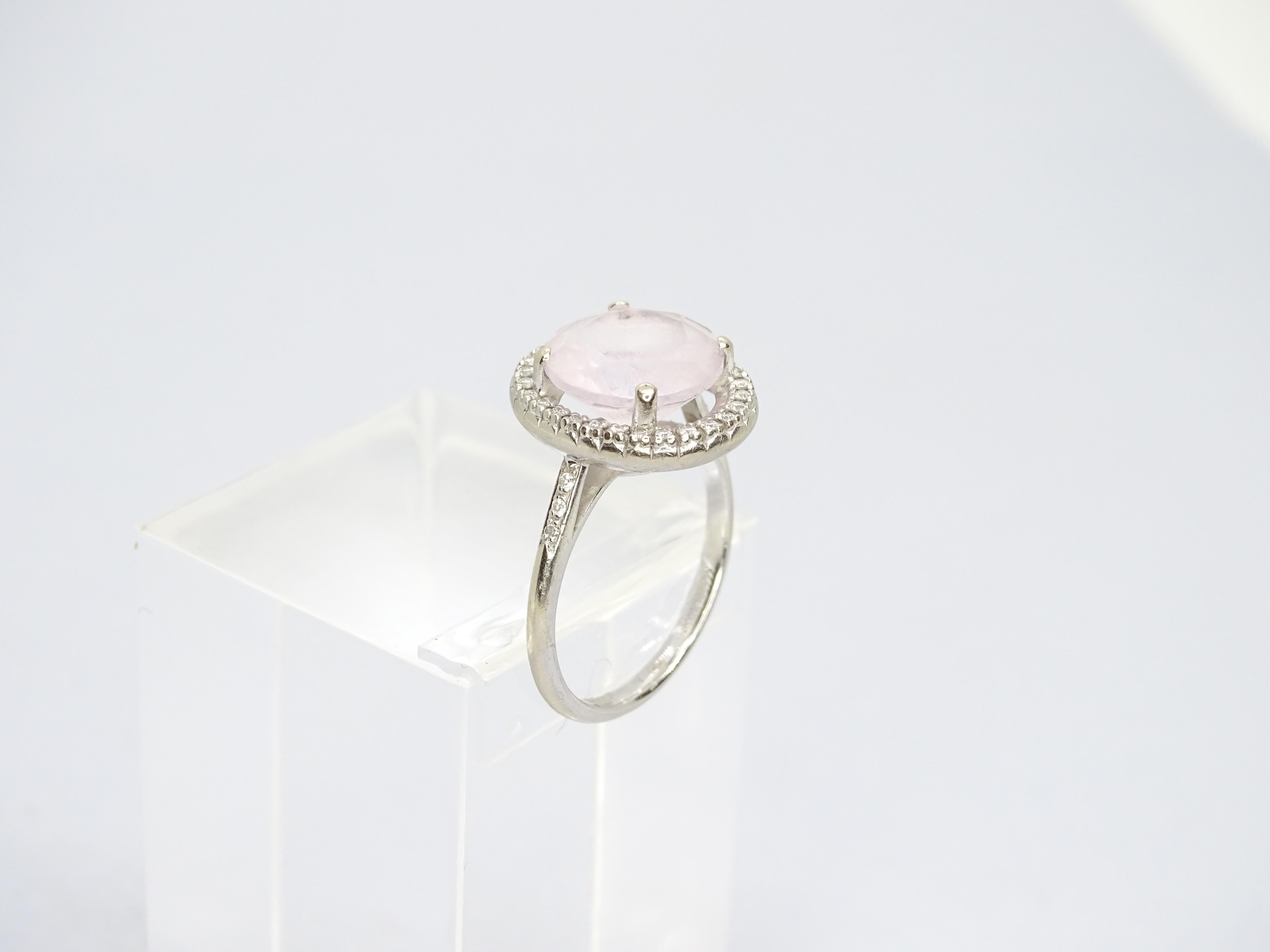 French pink Ring amethyst  diamonds 0.31 Ct. 18K white gold, Maison Mauboussin 2