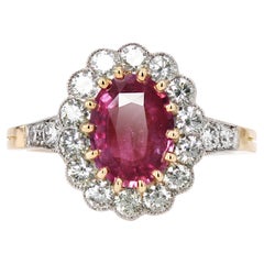 Gänseblümchenring aus 18 Karat Gelbgold und Platin mit rosa Saphiren und Diamanten