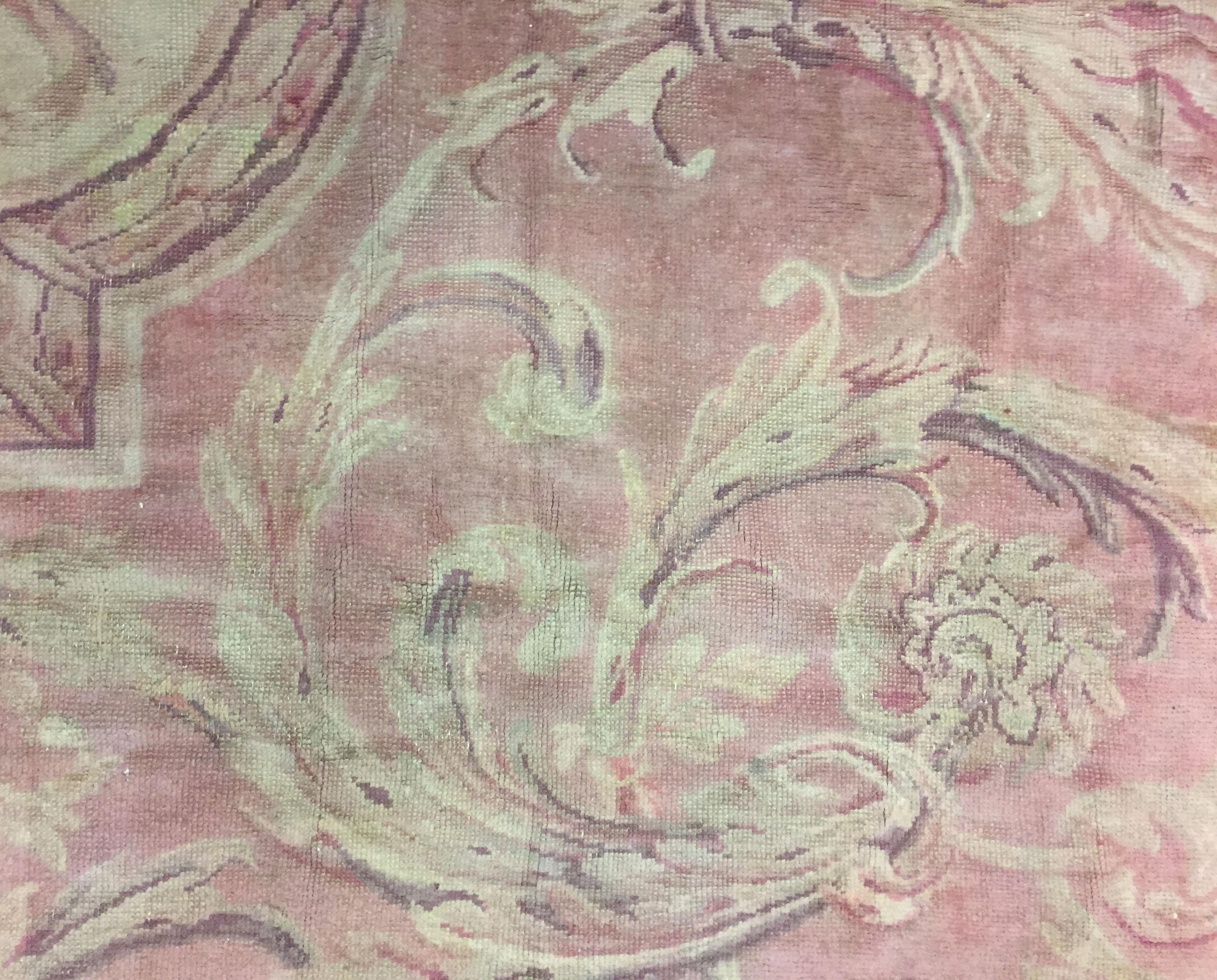 French Pink Savonnerie Rug Carpet For Sale 5