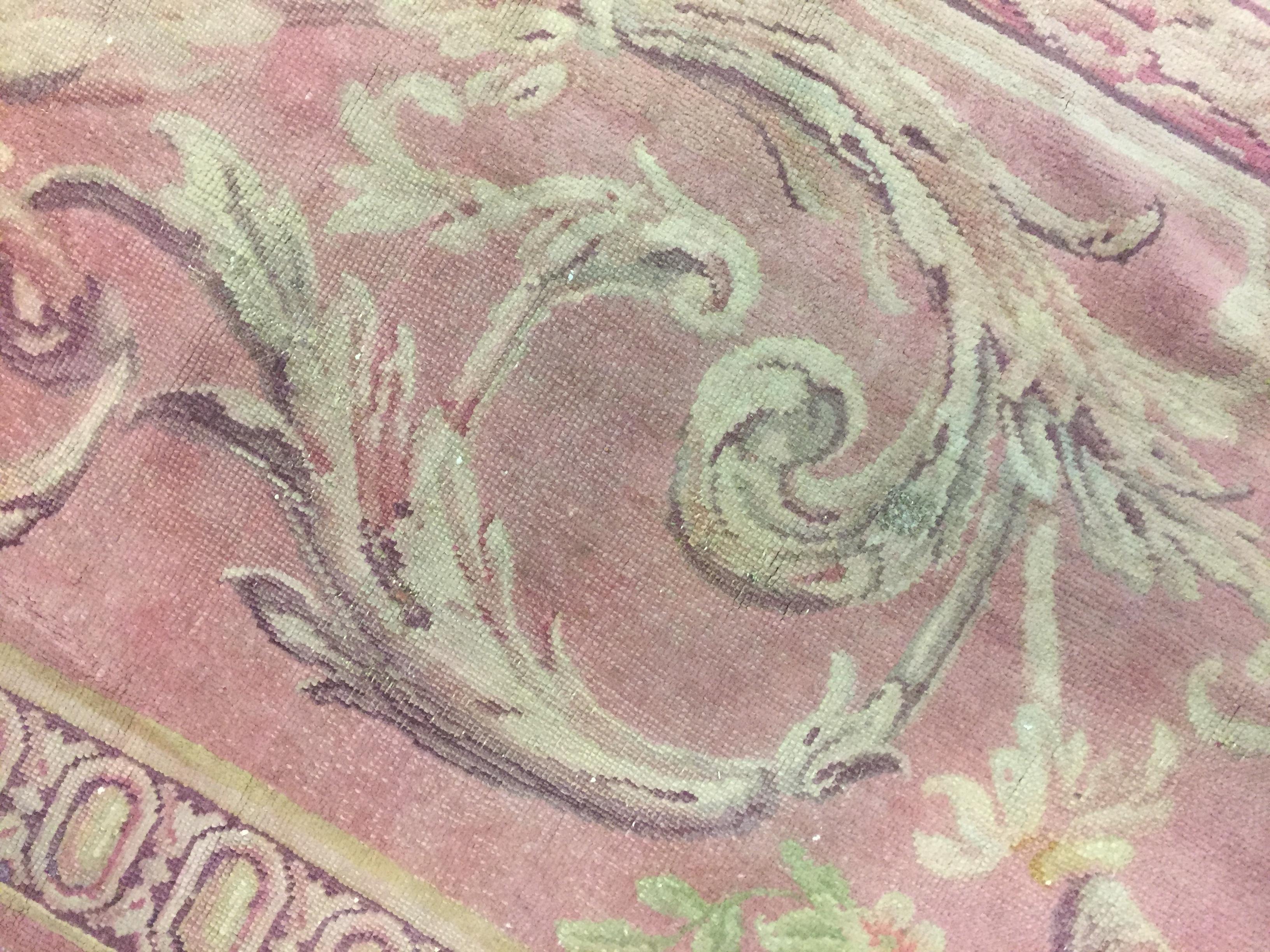 French Pink Savonnerie Rug Carpet For Sale 9