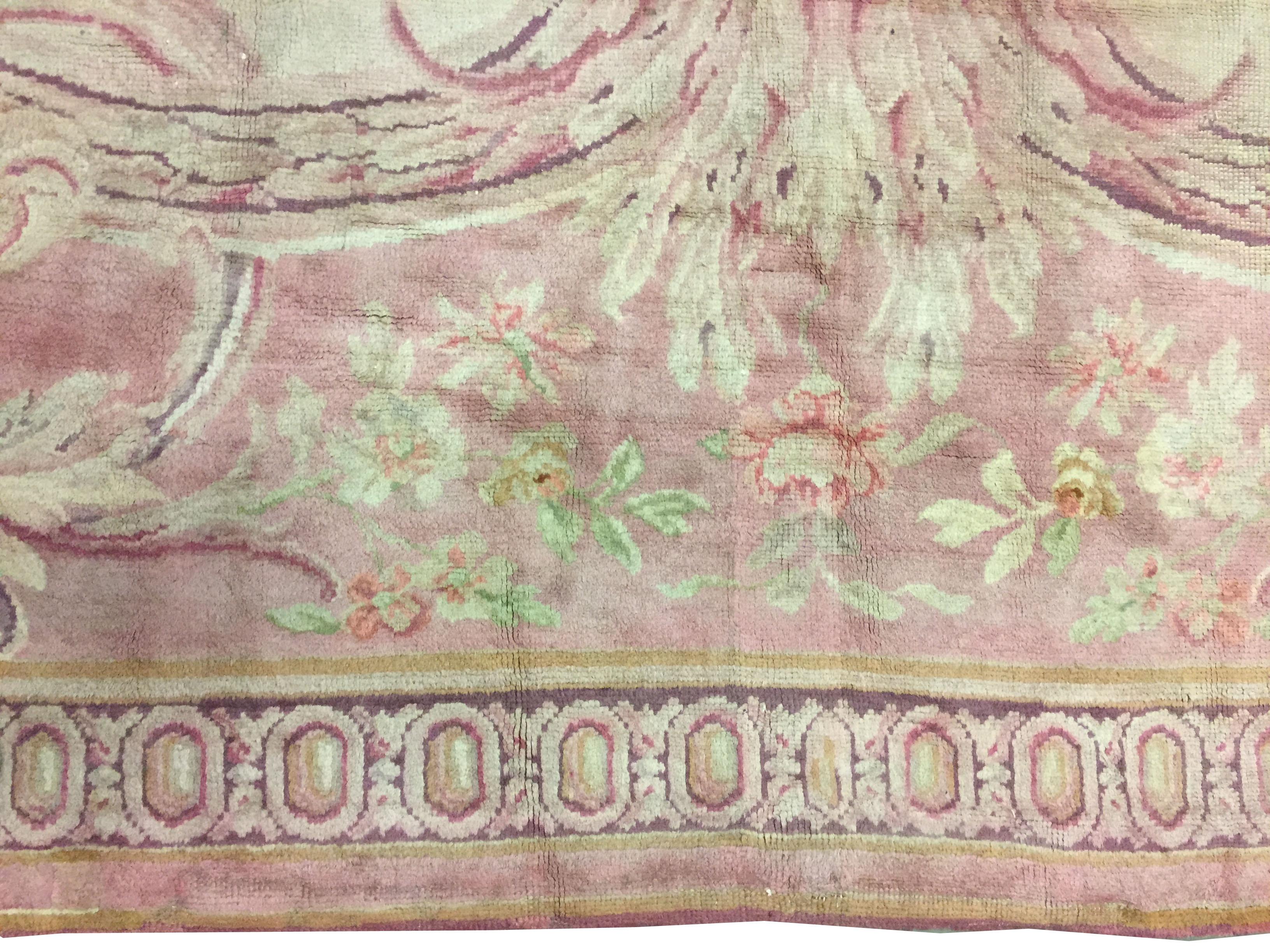 19th Century French Pink Savonnerie Rug Carpet For Sale