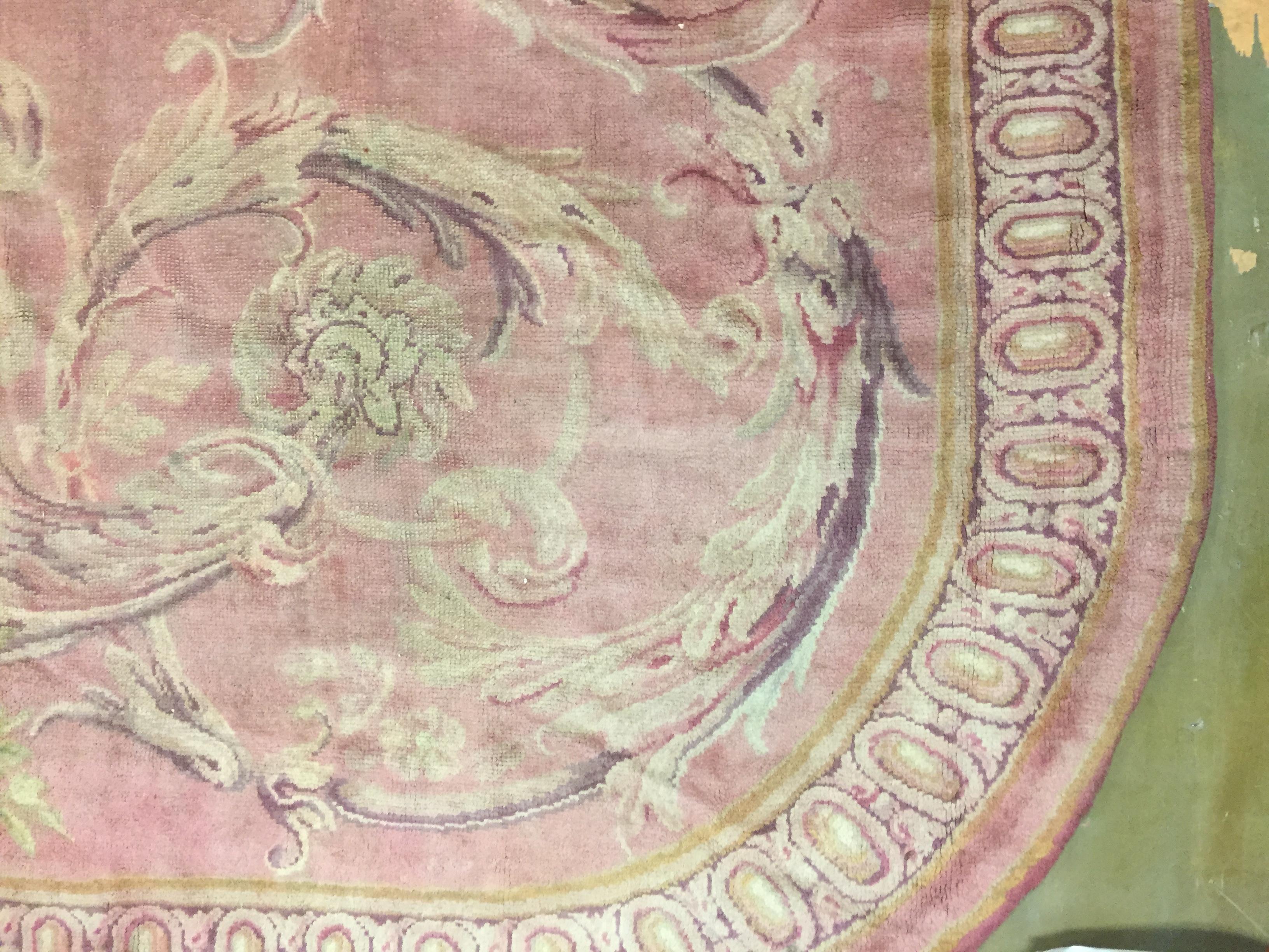 Wool French Pink Savonnerie Rug Carpet For Sale