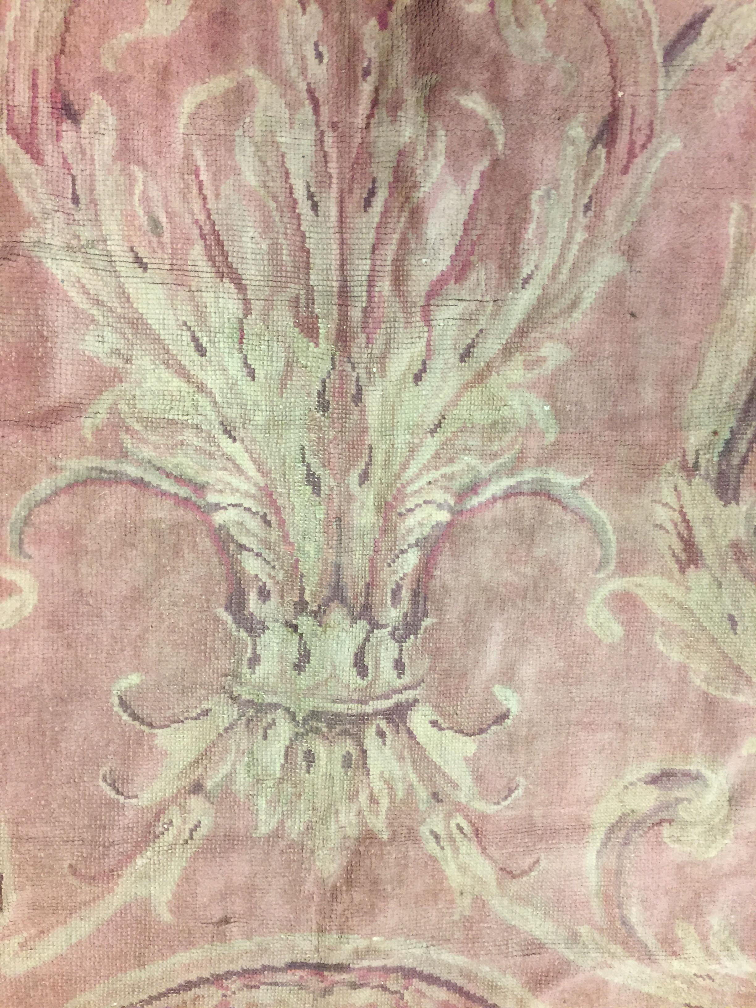 French Pink Savonnerie Rug Carpet For Sale 1