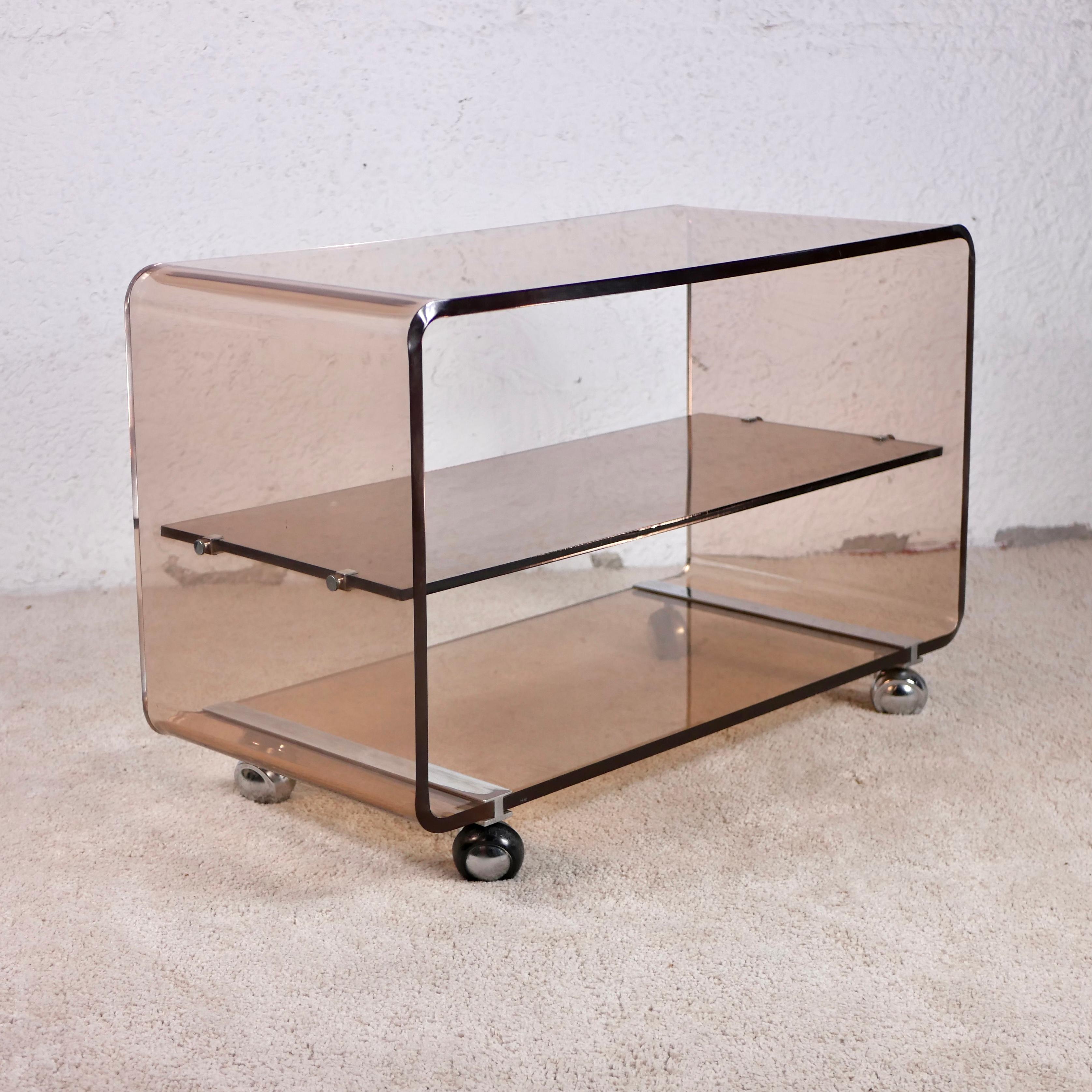 French Pink Smoked Plexiglass Side Table by Michel Dumas for Roche Bobois, 1970s 3