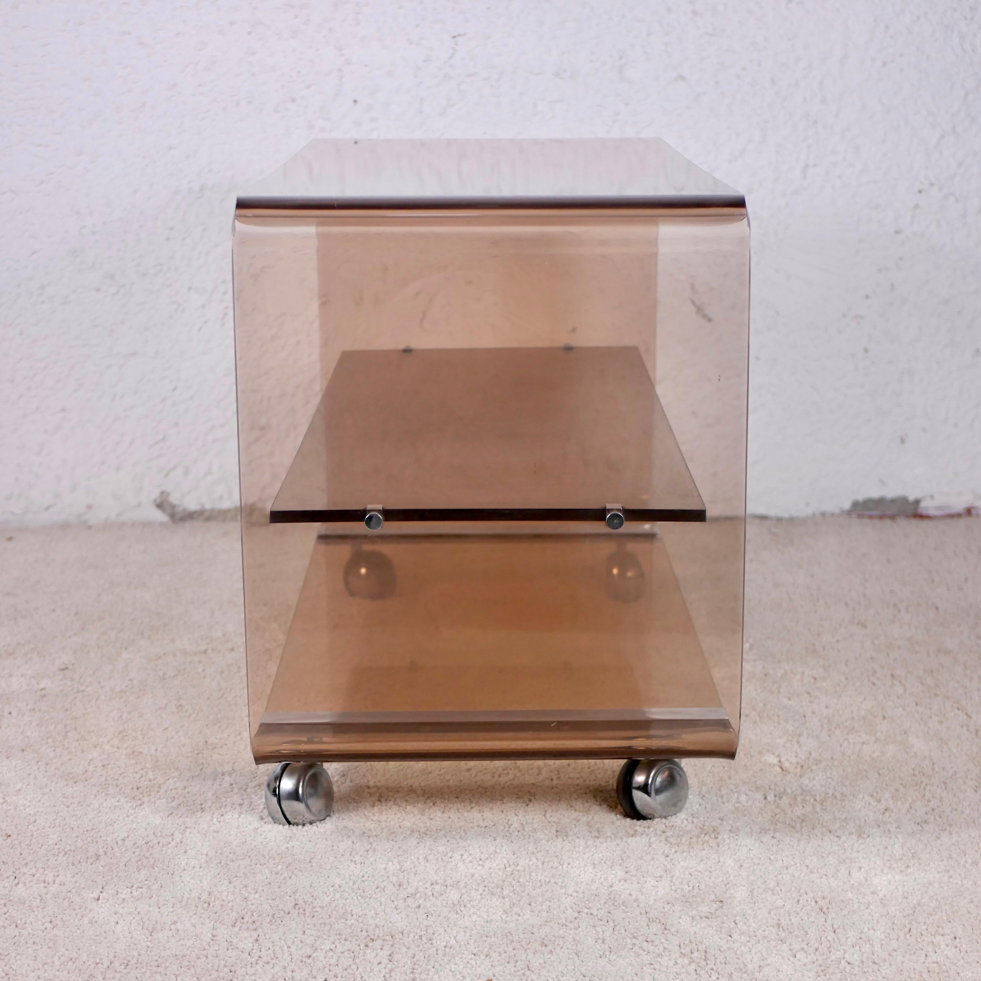 French Pink Smoked Plexiglass Side Table by Michel Dumas for Roche Bobois, 1970s 1