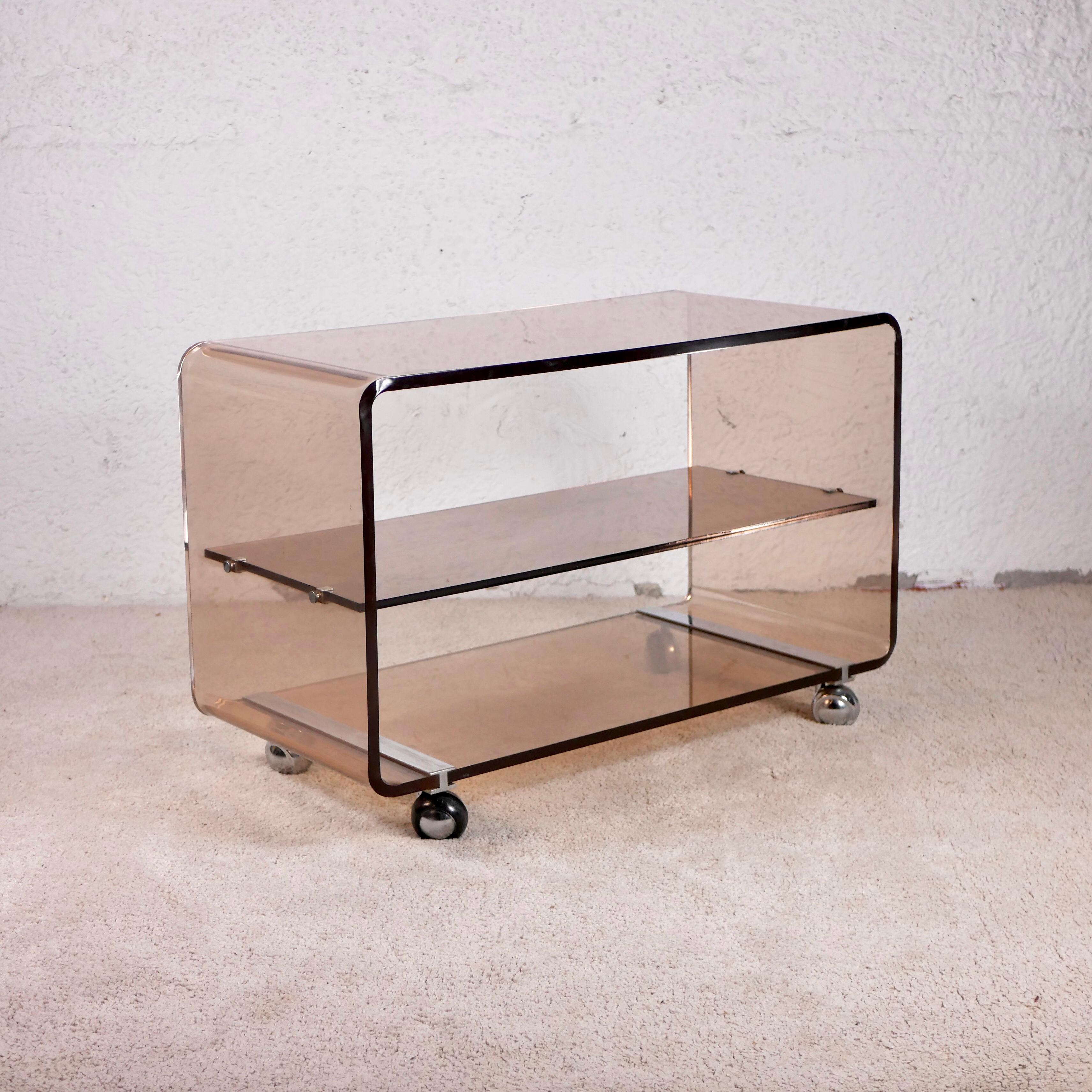French Pink Smoked Plexiglass Side Table by Michel Dumas for Roche Bobois, 1970s 2