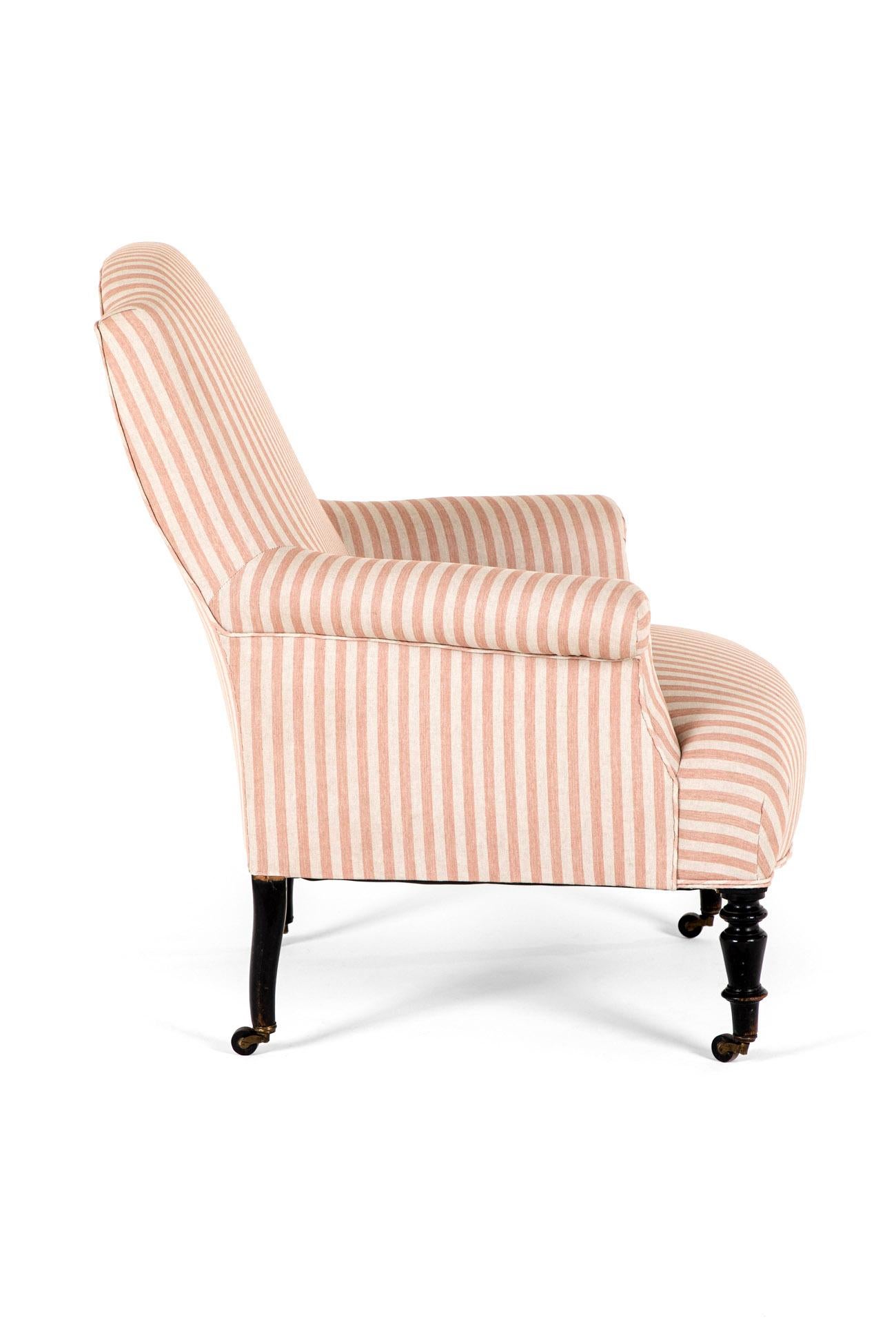 Sillón francés de lino rosa a rayas Francés en venta