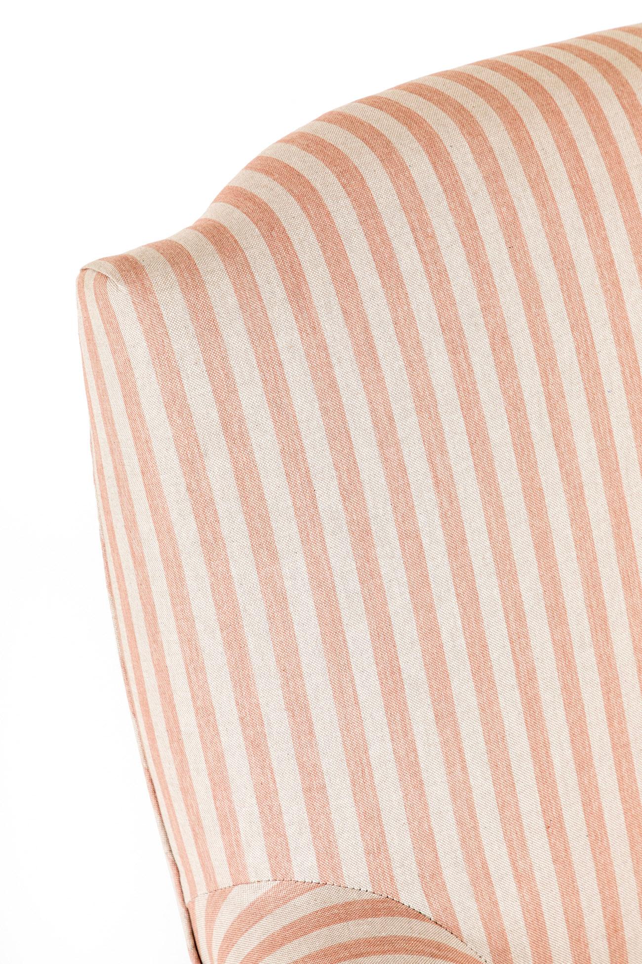 Sillón francés de lino rosa a rayas en Bueno estado para la venta en Faversham, GB