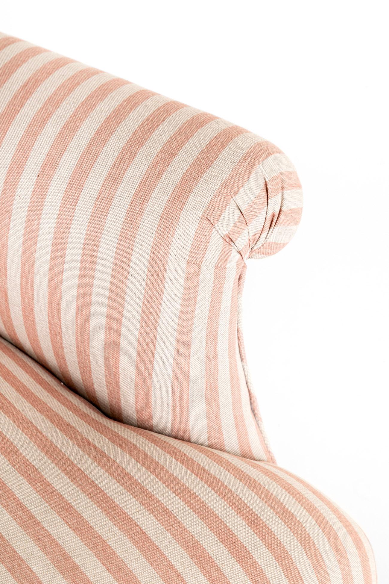 Sillón francés de lino rosa a rayas siglo XIX en venta