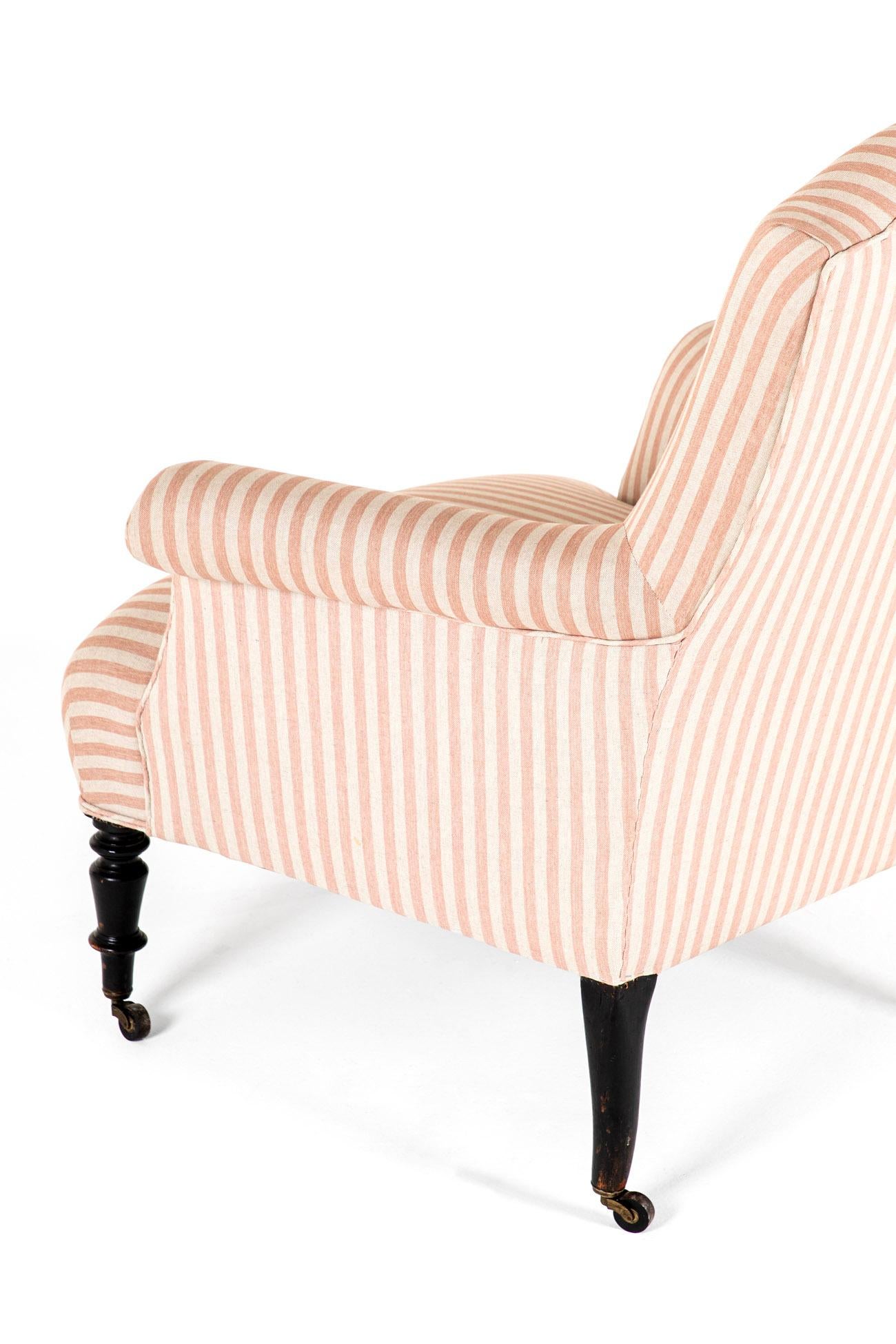 Sillón francés de lino rosa a rayas Lino en venta