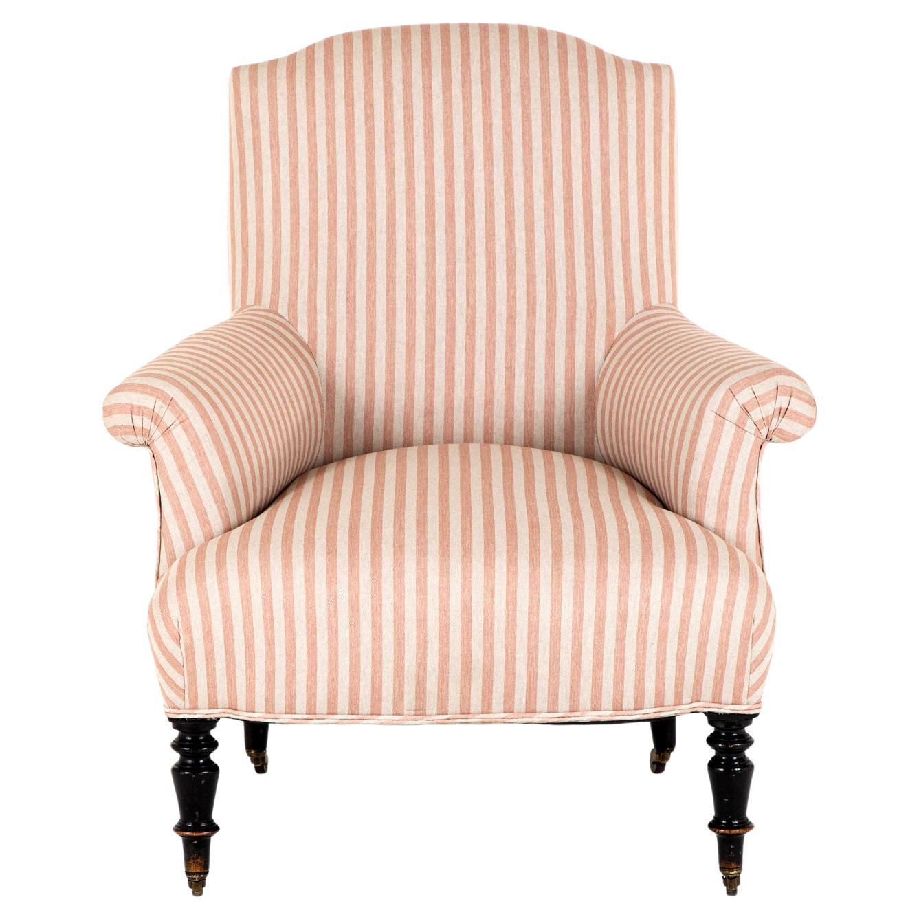 Französischer Leinen-Sessel mit rosa Streifen