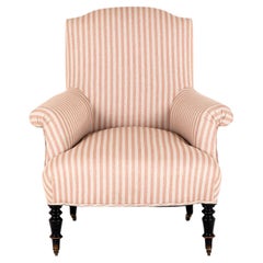 Französischer Leinen-Sessel mit rosa Streifen