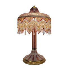 Lampe de table Suberville rose vintage, style Art Nouveau, verre gravé