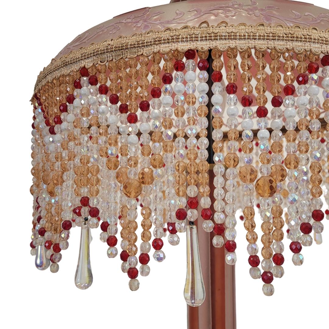 Hand-Crafted French Pink Vintage Suberville table lamp, Art Nouveau style, etched glass For Sale