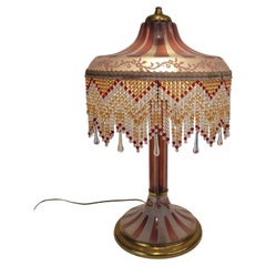 Lámpara de mesa Suberville vintage rosa francesa, estilo Art Nouveau, cristal grabado