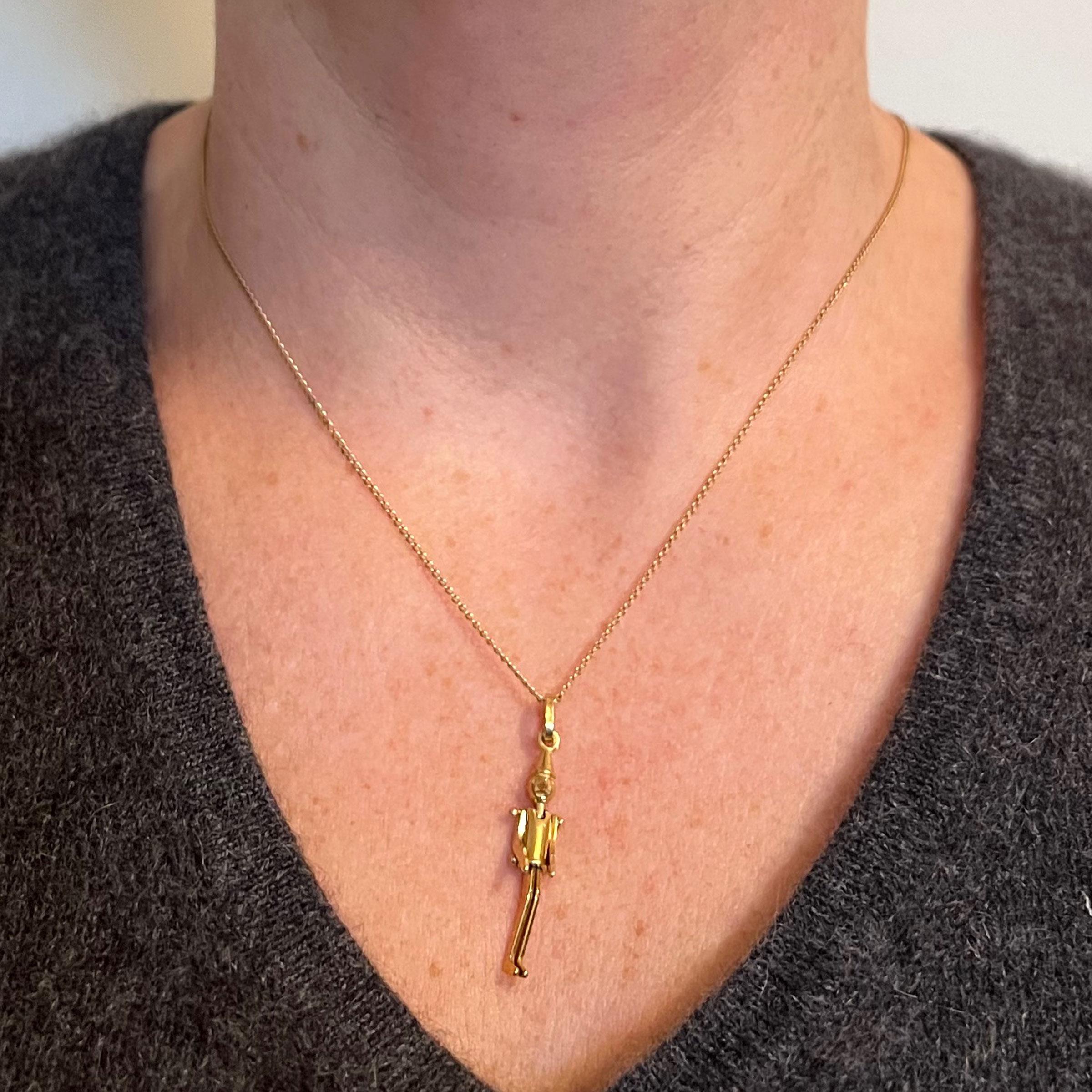 da uomo o donna Ciondolo Charm in oro giallo 18 carati con Pinocchio Francese
