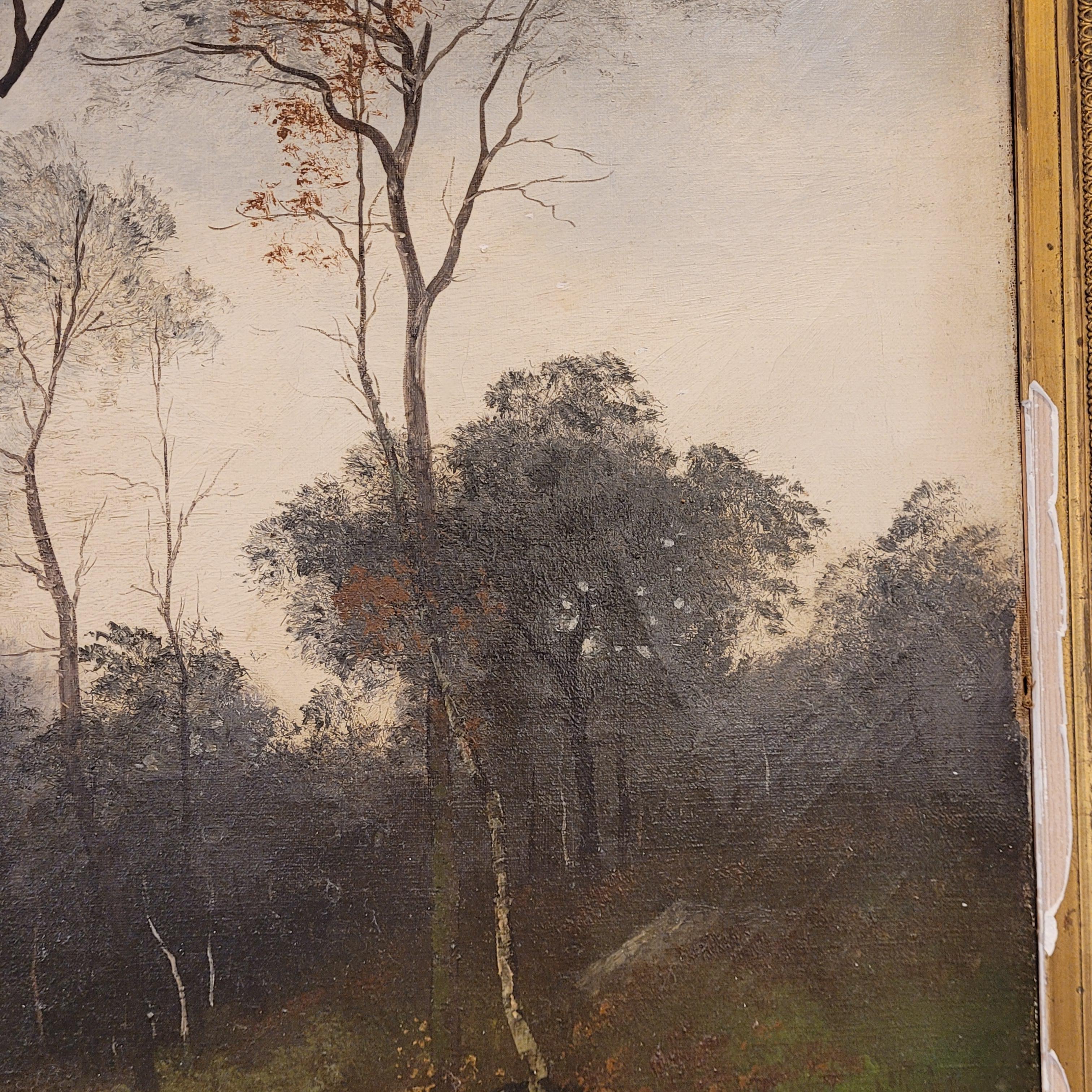 Canvas French Pinting   Adrien Rousseau, Barbizon School Sunset in the Fontainebleau  For Sale