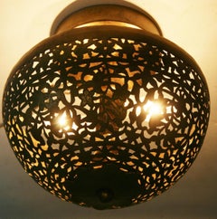 Antique French Brass Flush Mount Light Fixture, 1960, Hardwired