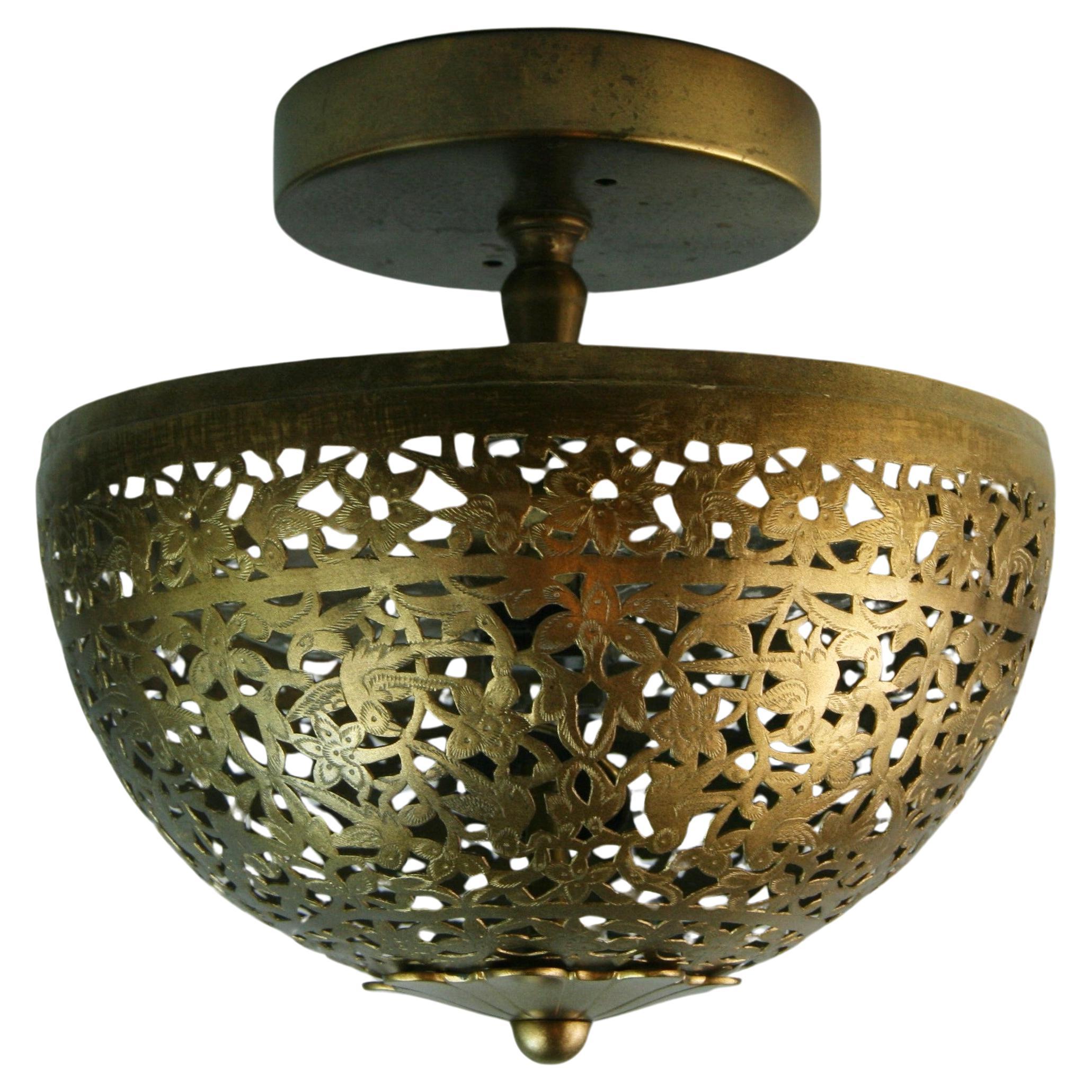 French Pireced Brass Flush Mount For Sale