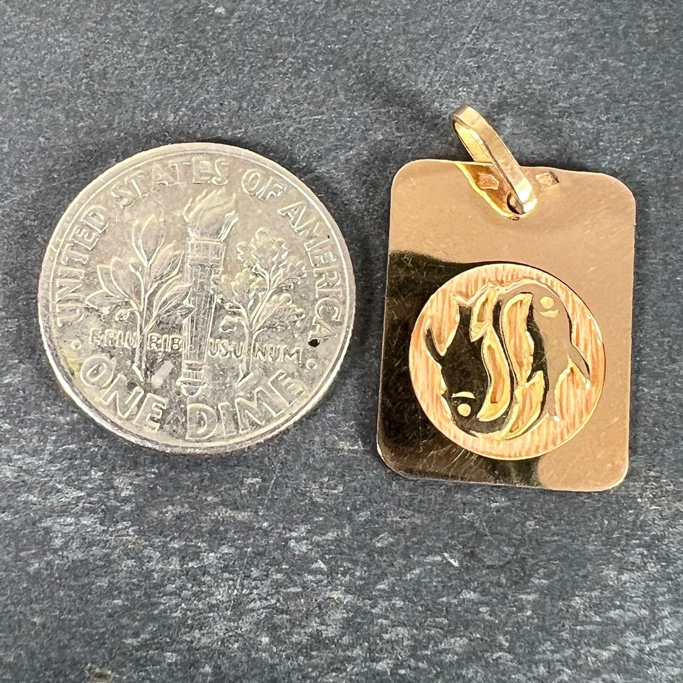 Colgante Medalla Encanto Zodiaco Piscis Francés Oro Amarillo 18K en venta 7
