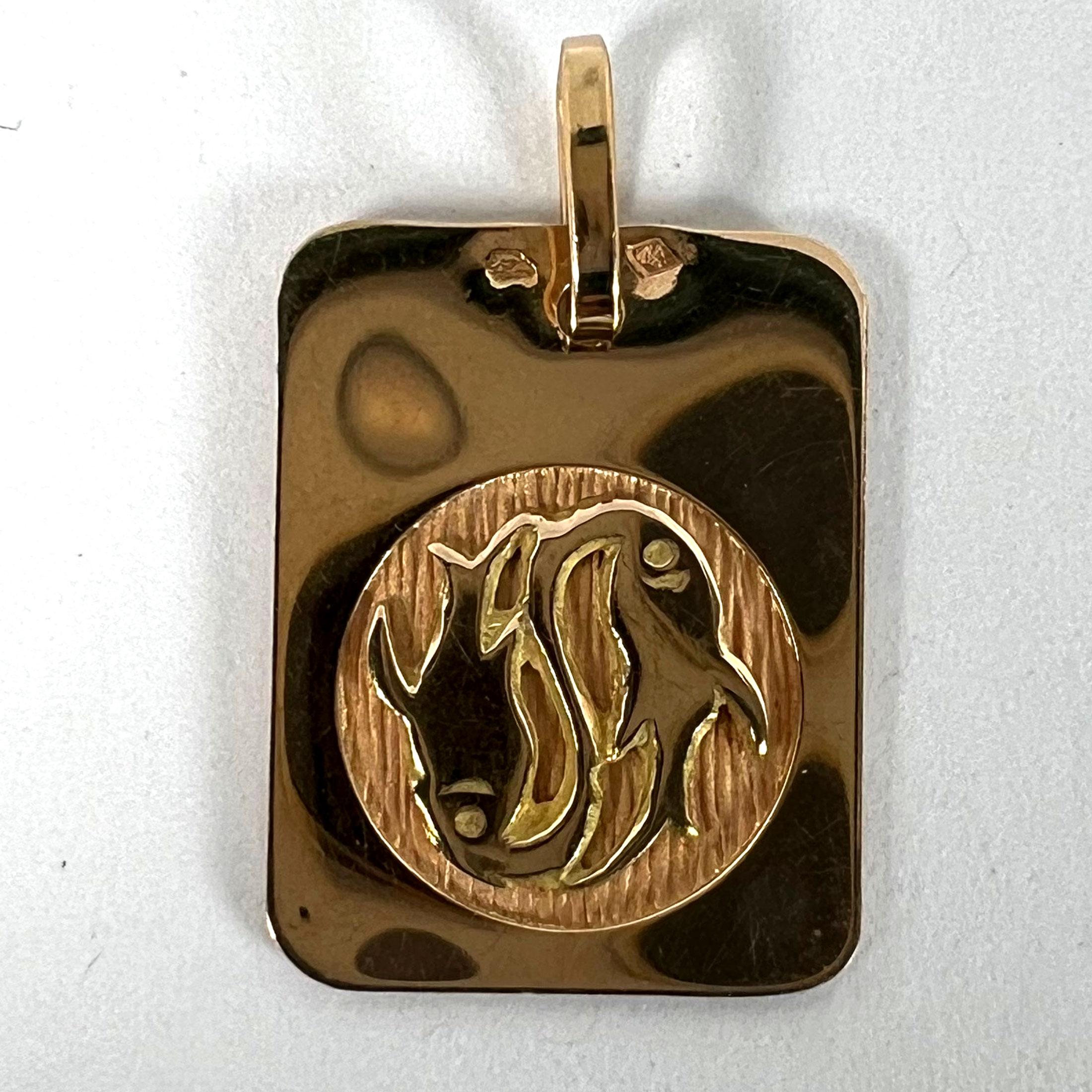 Colgante Medalla Encanto Zodiaco Piscis Francés Oro Amarillo 18K en venta 8