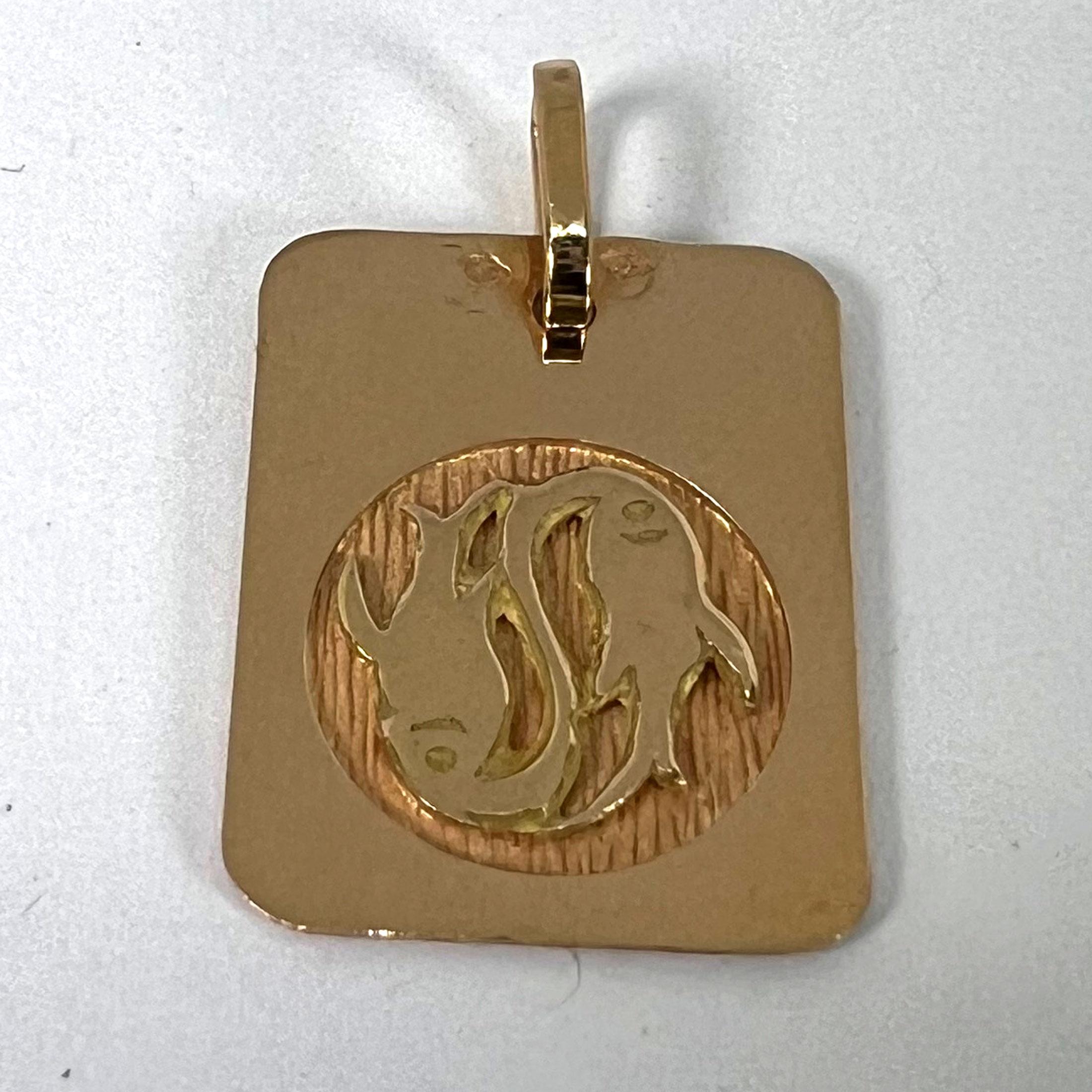 Colgante Medalla Encanto Zodiaco Piscis Francés Oro Amarillo 18K en venta 9