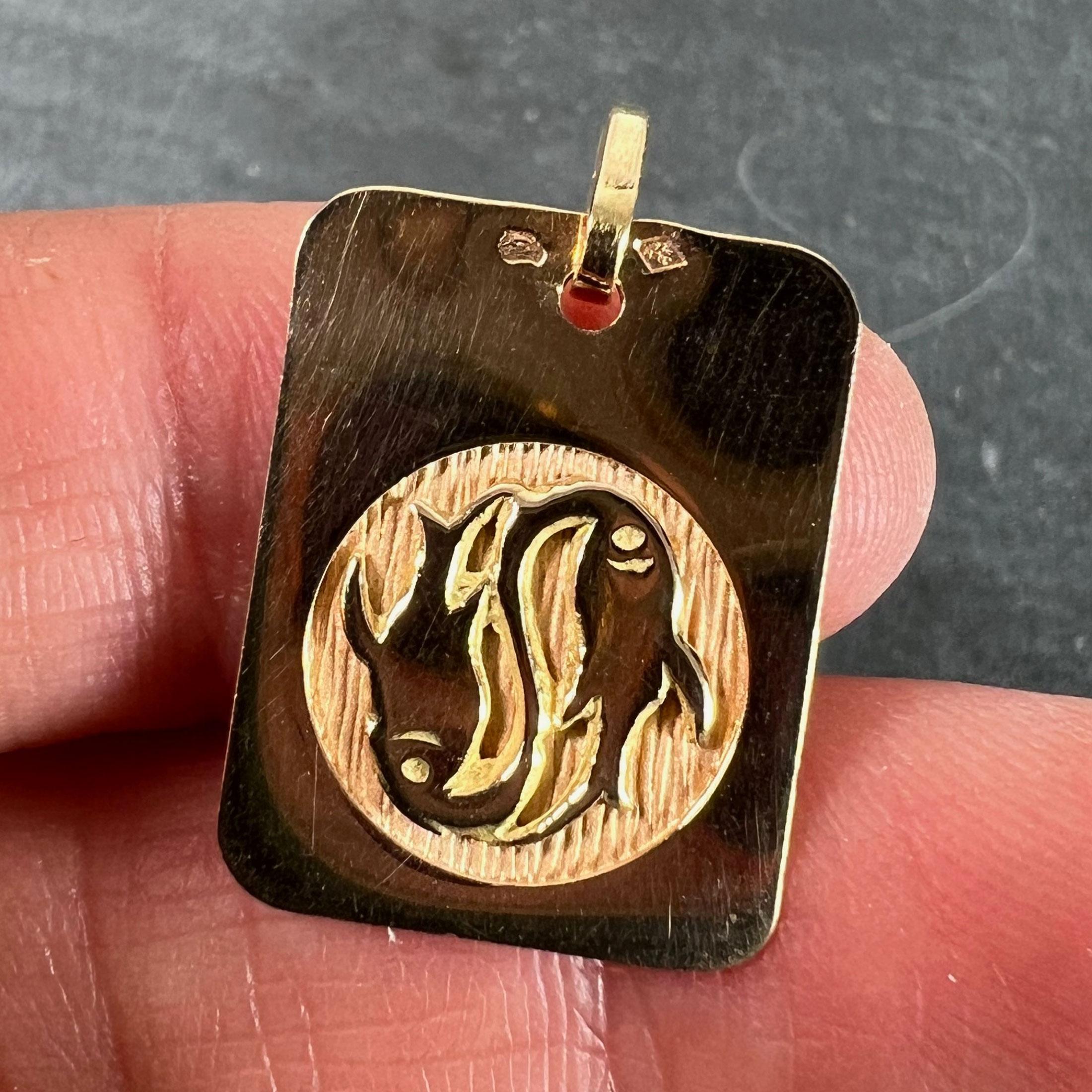 Colgante Medalla Encanto Zodiaco Piscis Francés Oro Amarillo 18K en venta 1