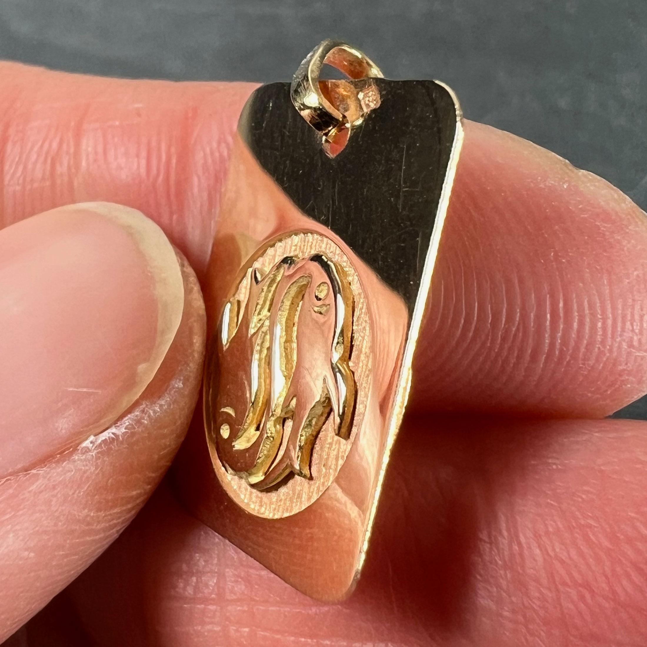 Colgante Medalla Encanto Zodiaco Piscis Francés Oro Amarillo 18K en venta 3
