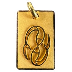 French Pisces Starsign Zodiac 18K Yellow Gold Charm Medal Pendant