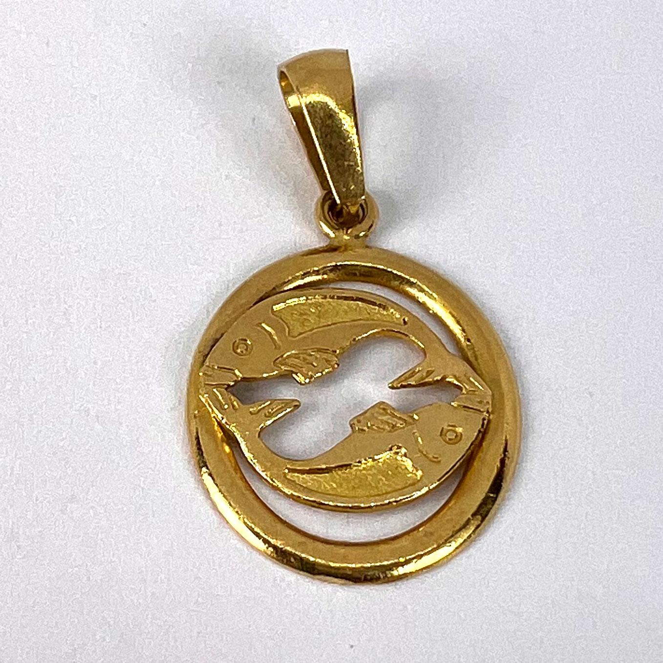 French Pisces Zodiac 18K Yellow Gold Charm Pendant 3