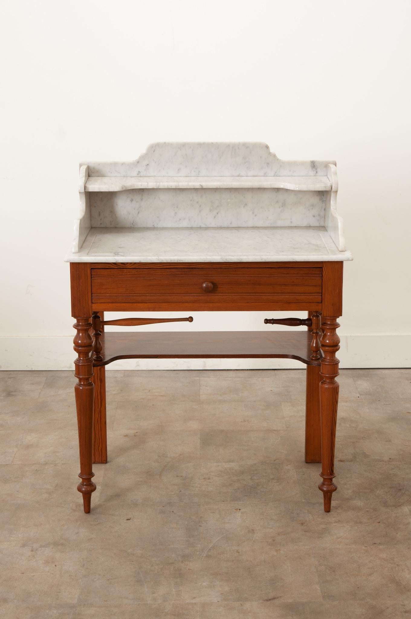 Hand-Carved French Pitch Pine and Marble Vanity