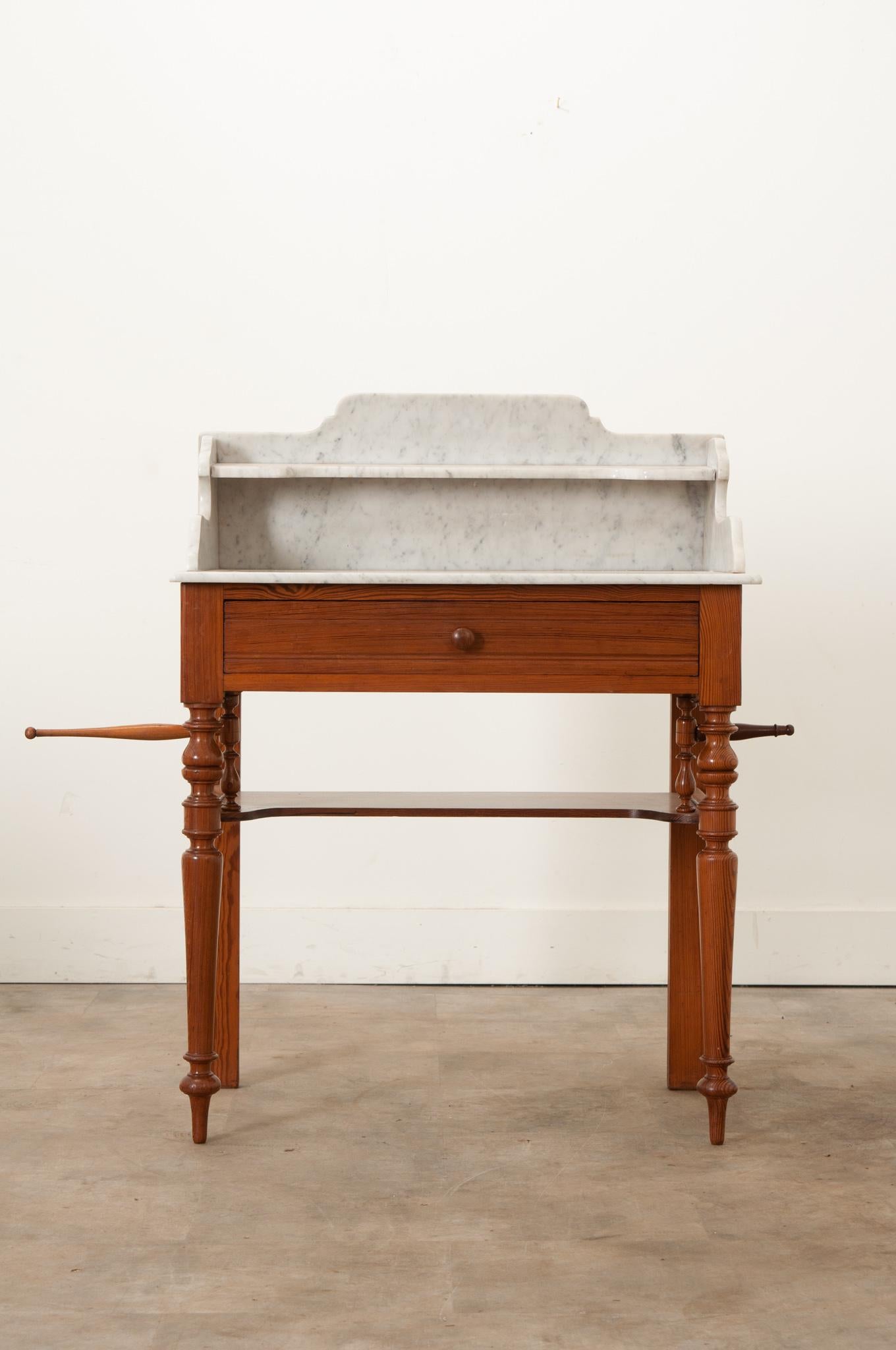 20th Century French Pitch Pine and Marble Vanity