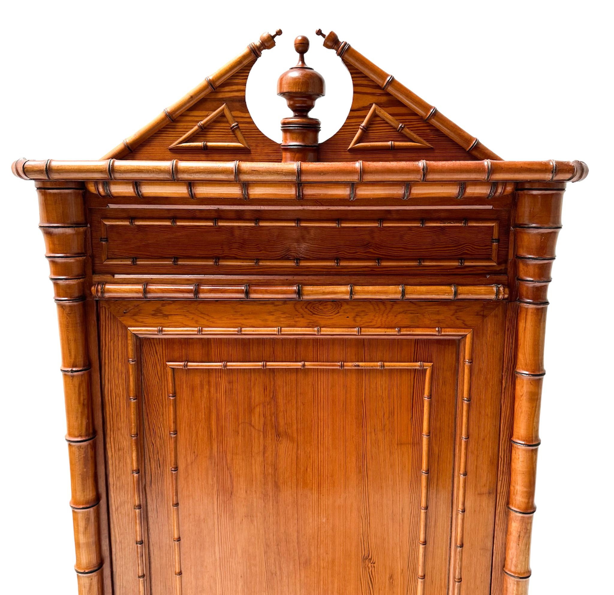 French Pitch-Pine Faux Bamboo Armoire or Wardrobe, 1900s 3