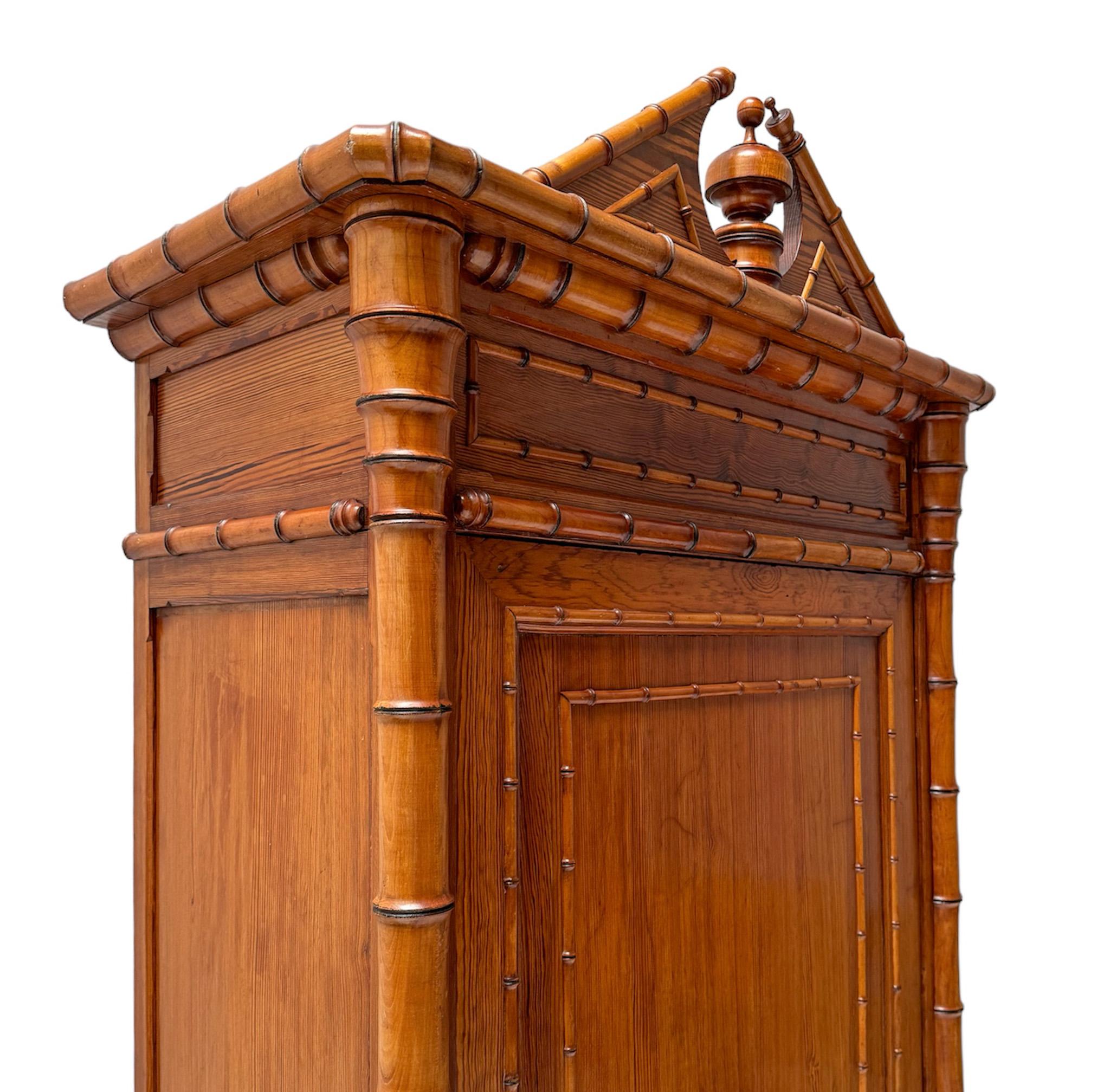French Pitch-Pine Faux Bamboo Armoire or Wardrobe, 1900s 4