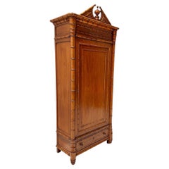 French Pitch-Pine Faux Bamboo Armoire or Wardrobe, 1900s