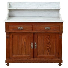 French Pitch Pine Vanity Table Wash Stand with White Marble Top, circa 1900