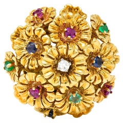French Place Vendôme 0.35 Carat Sapphire Emerald Ruby Diamond 18 Karat Ring