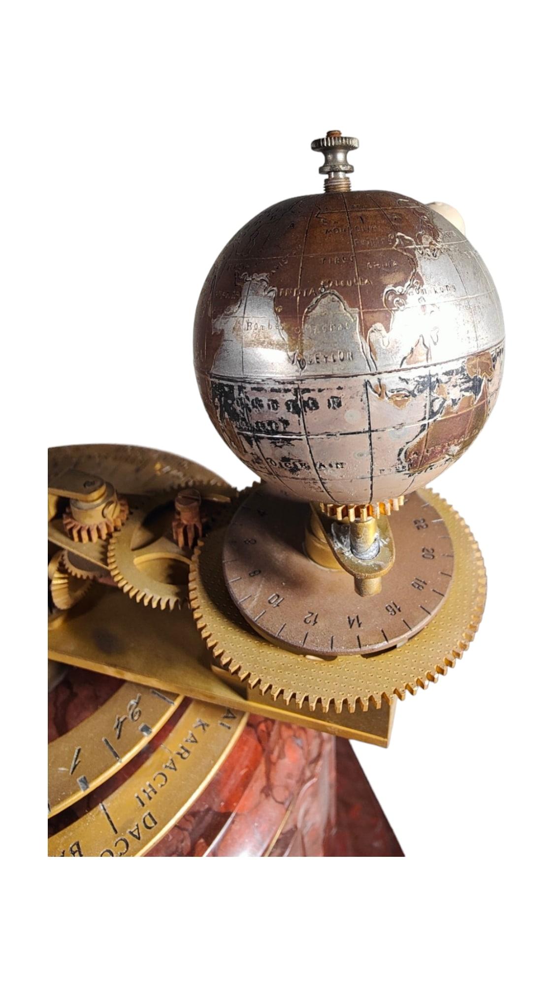 French Planetary Clock InGided Brass And  Marble Planetarium Tellurium For Sale 13