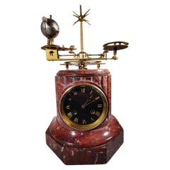 Antique French Planetary Clock InGided Brass And  Marble Planetarium Tellurium