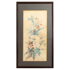 French Plant Botany Watercolor Painting Dated 1909, Early 20th Century