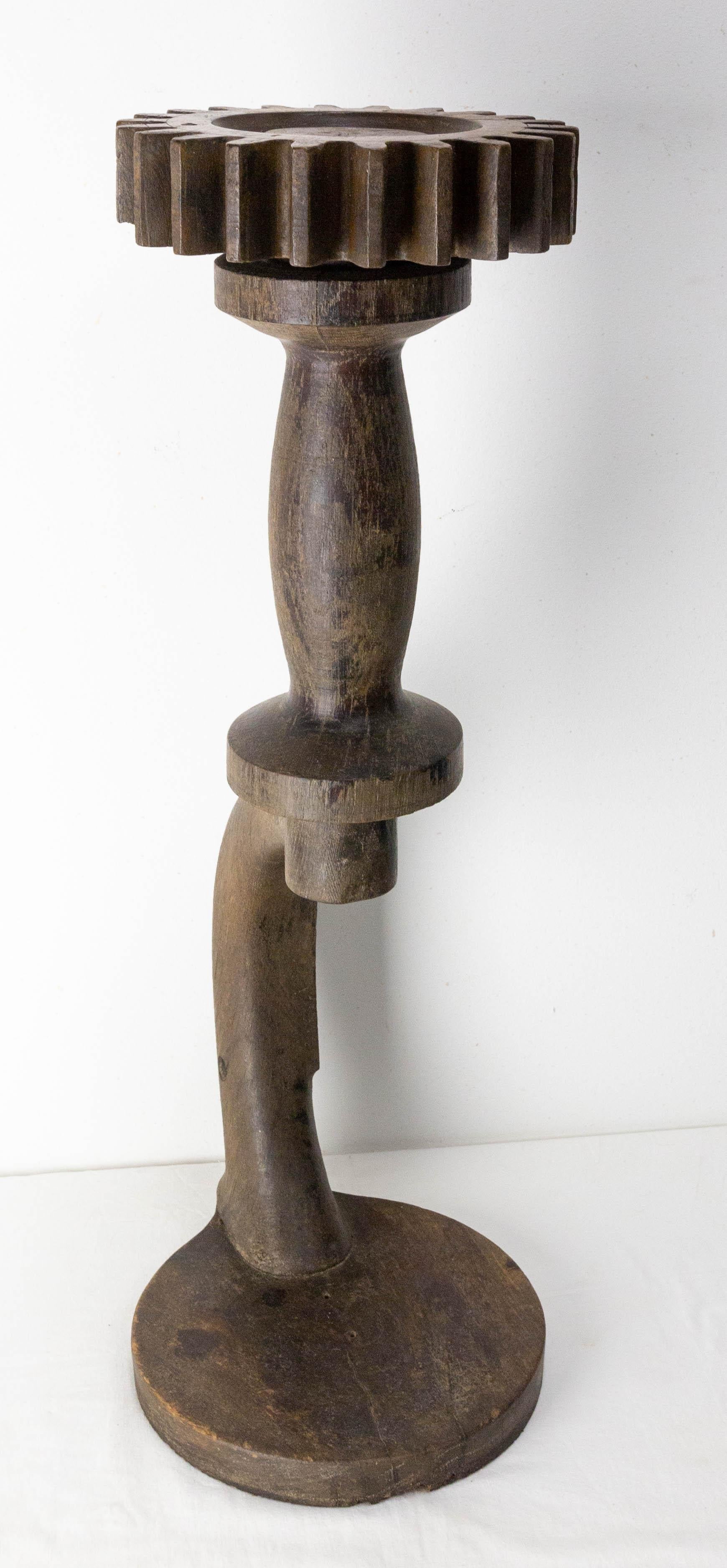 Mid-Century Modern French Plant Holder Oak in Carved in a Gear Form, circa 1940 For Sale