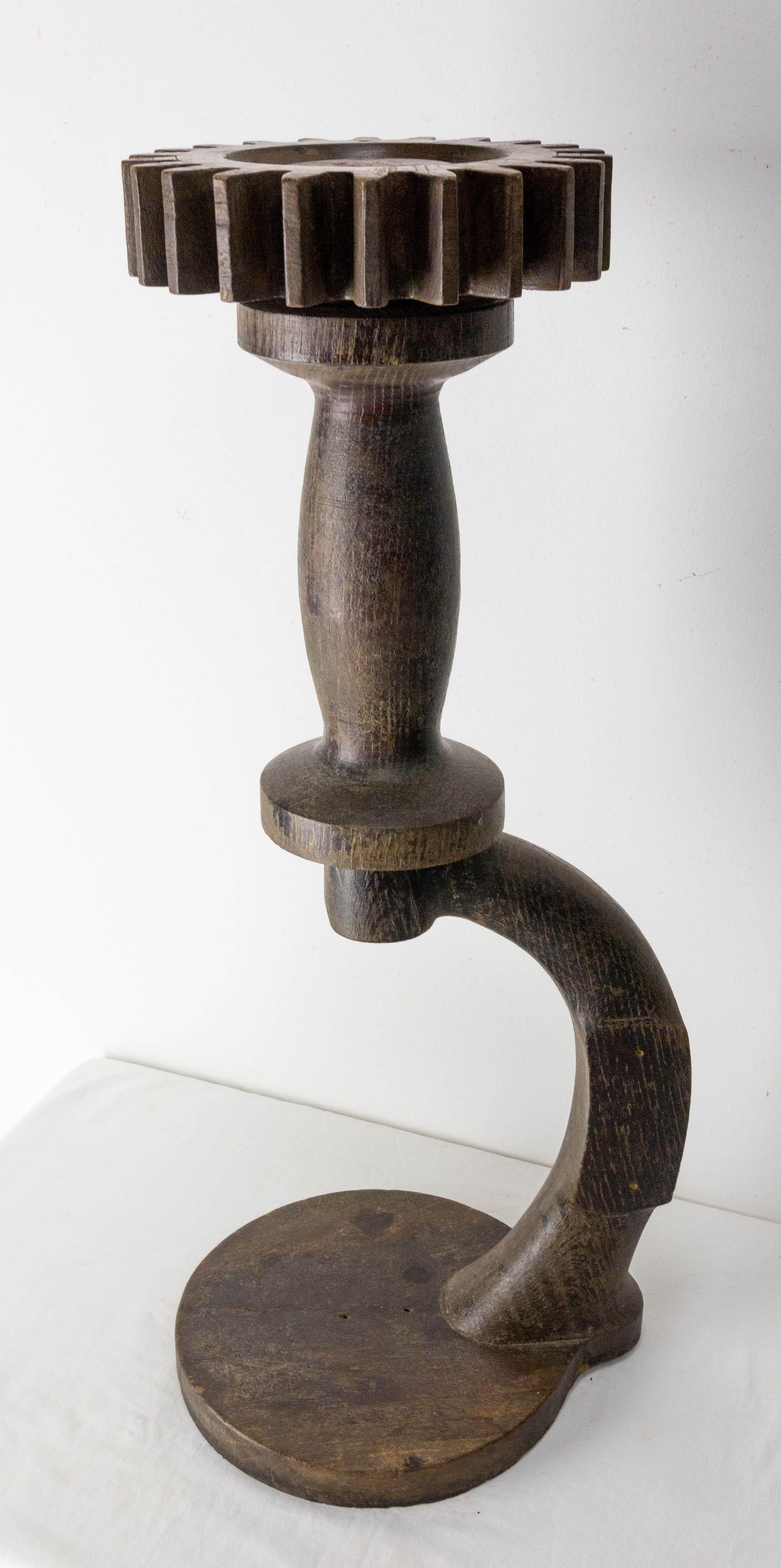 20th Century French Plant Holder Oak in Carved in a Gear Form, circa 1940 For Sale