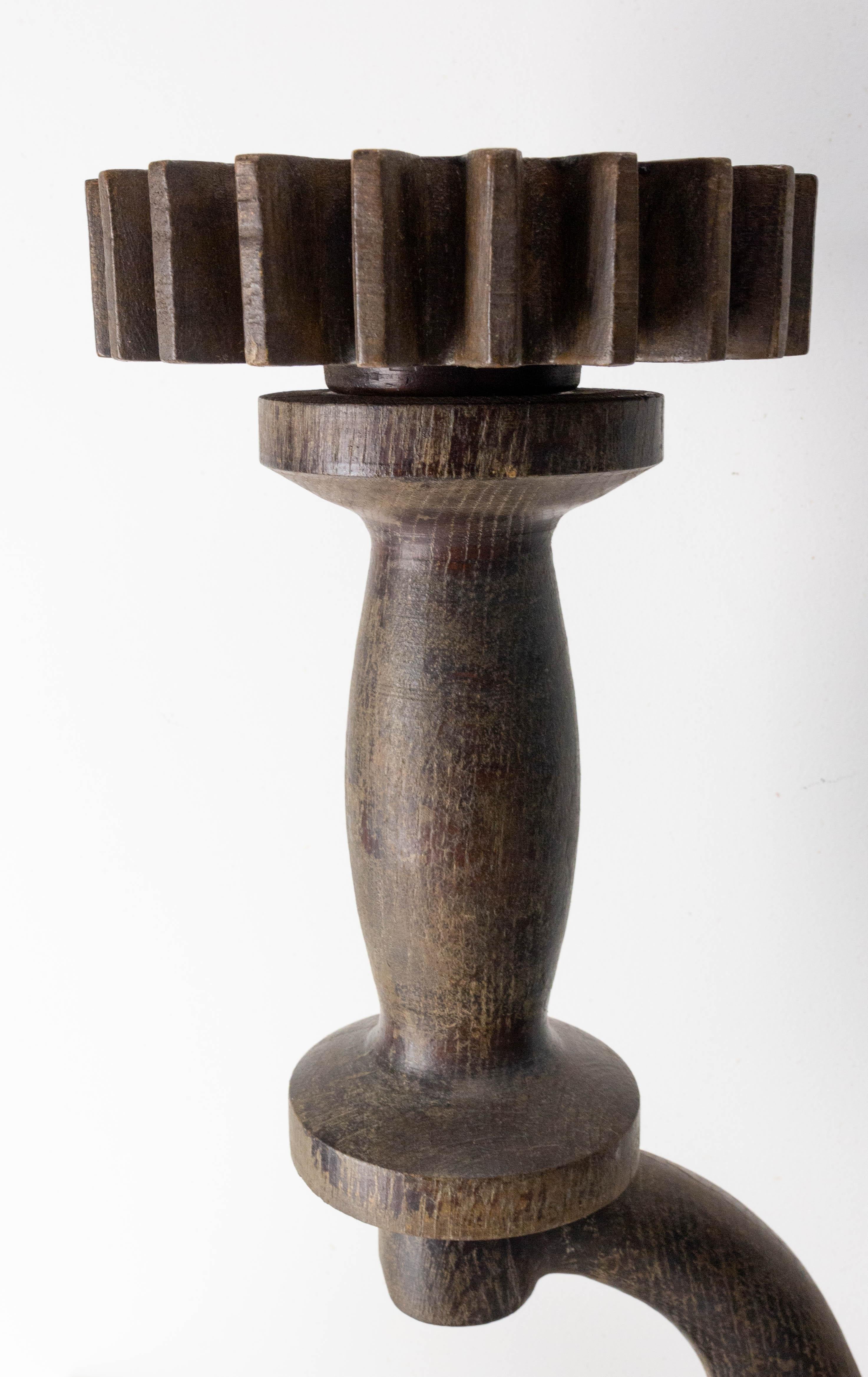 French Plant Holder Oak in Carved in a Gear Form, circa 1940 For Sale 3