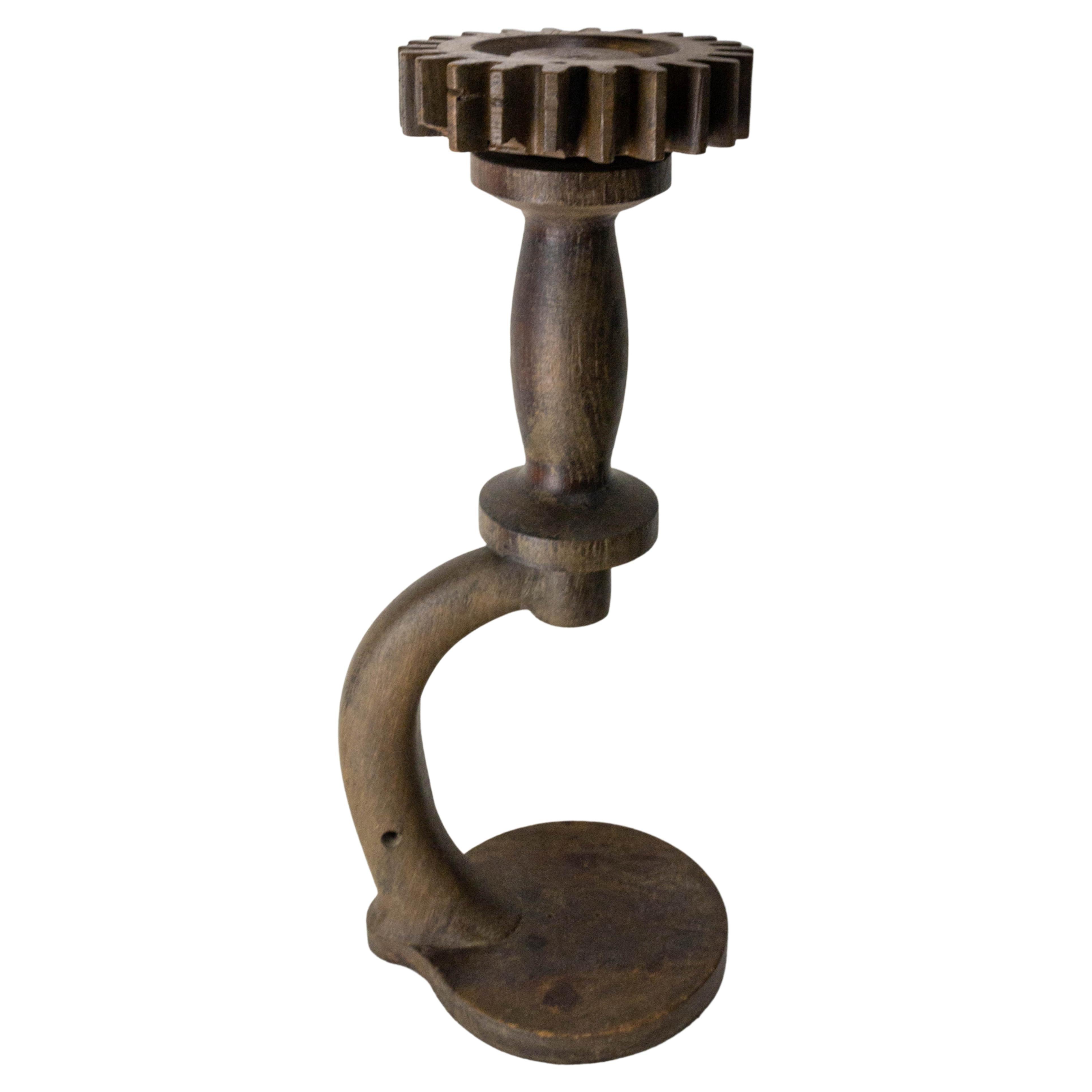 French Plant Holder Oak in Carved in a Gear Form, circa 1940 For Sale
