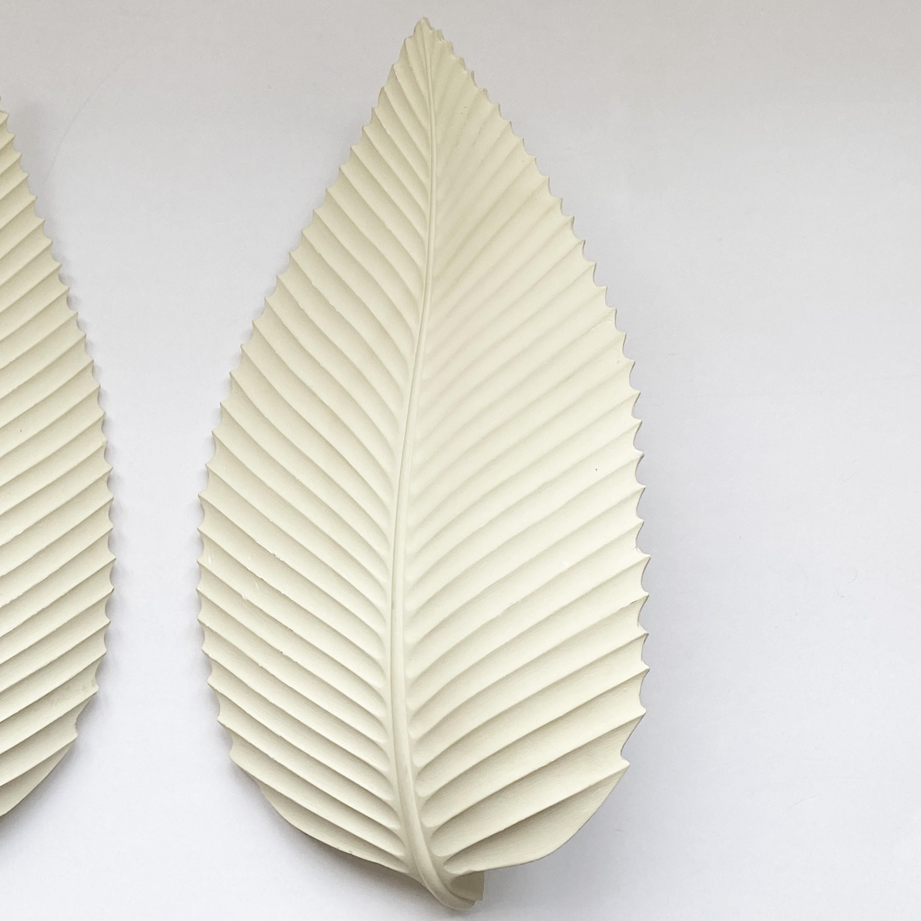 Art Deco French Plaster Beech Leaf Sconce in the style of Atelier Sedap, 1990s, set of 2.
