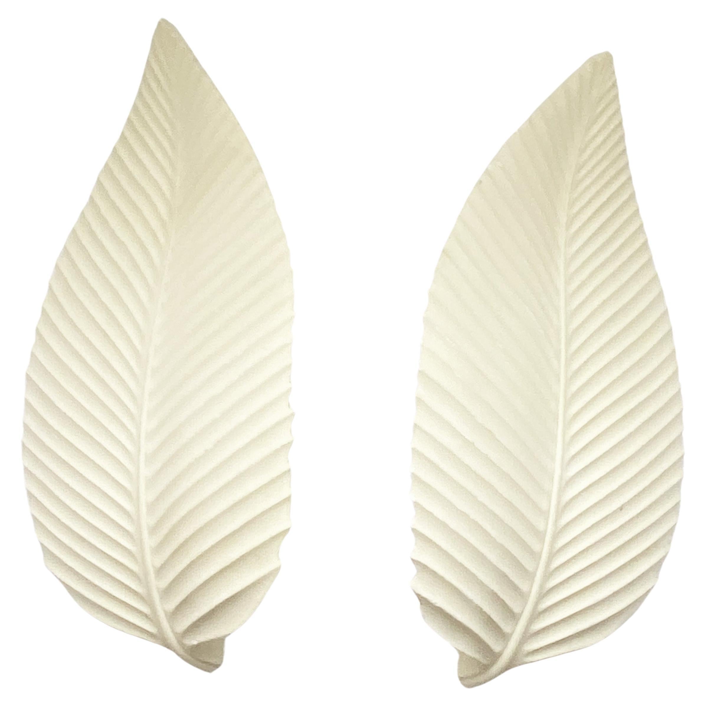 French Plaster Beech Leaf Sconce in the style of Atelier Sedap, 1990s, set of 2.