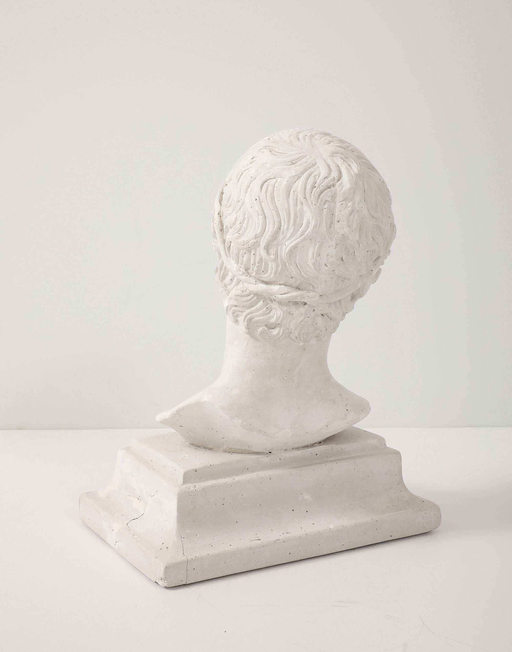 French Plaster Bust of a Classical Youth In Excellent Condition For Sale In New York, NY