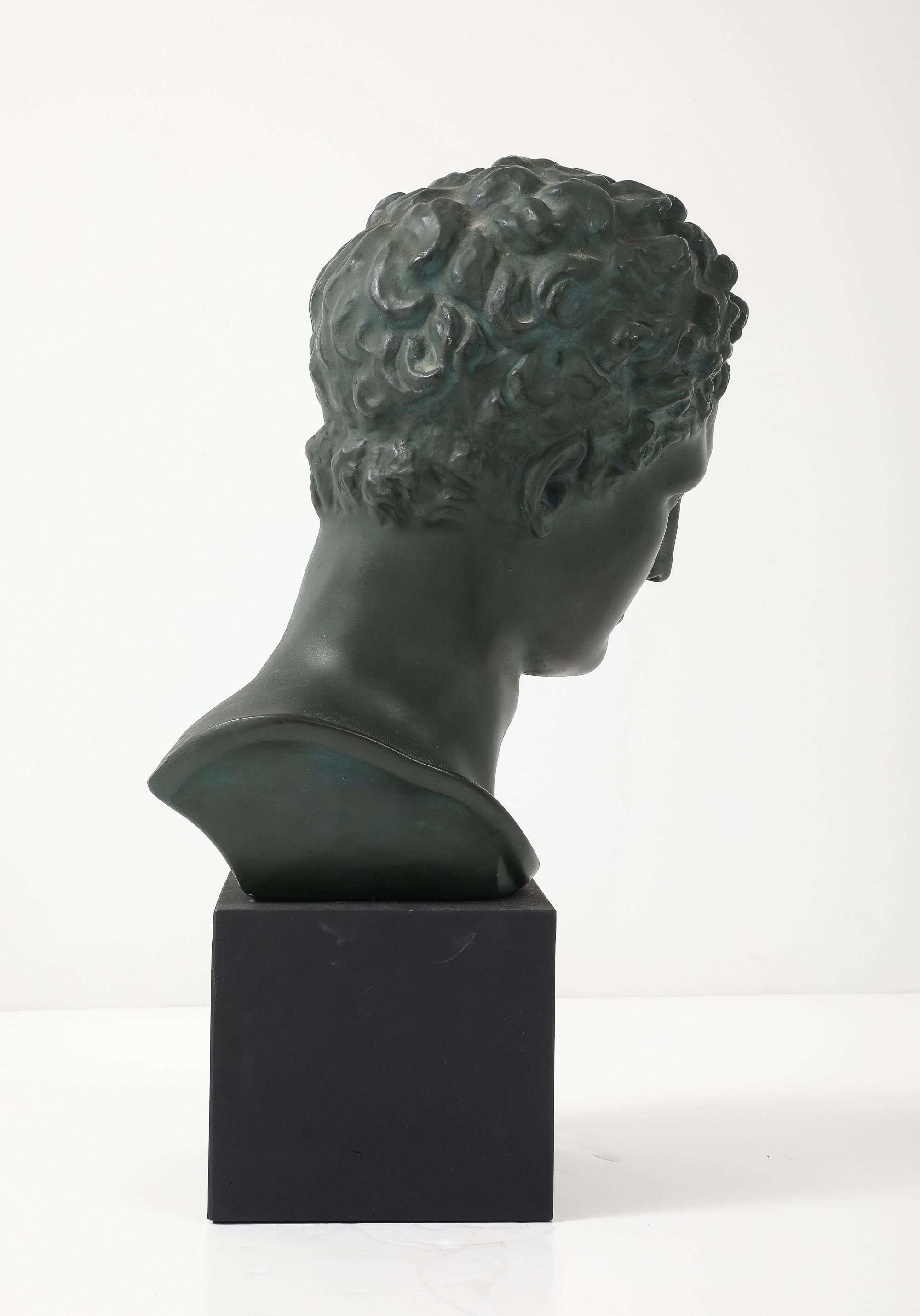 French Plaster Dark Hermès Bust In Excellent Condition For Sale In New York, NY
