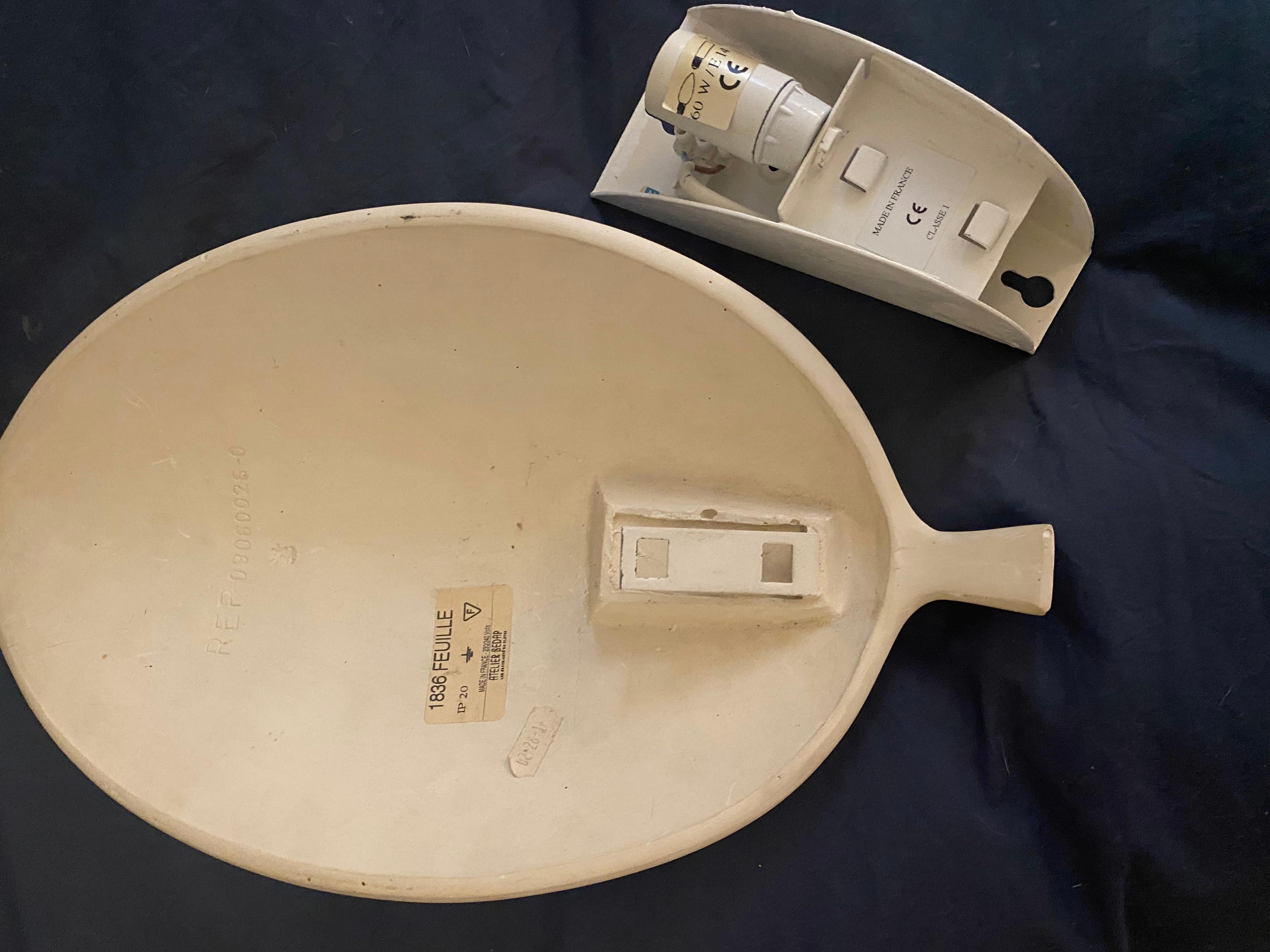 Art Deco French Plaster Leaf Sconce from Atelier Sedap, 1990s