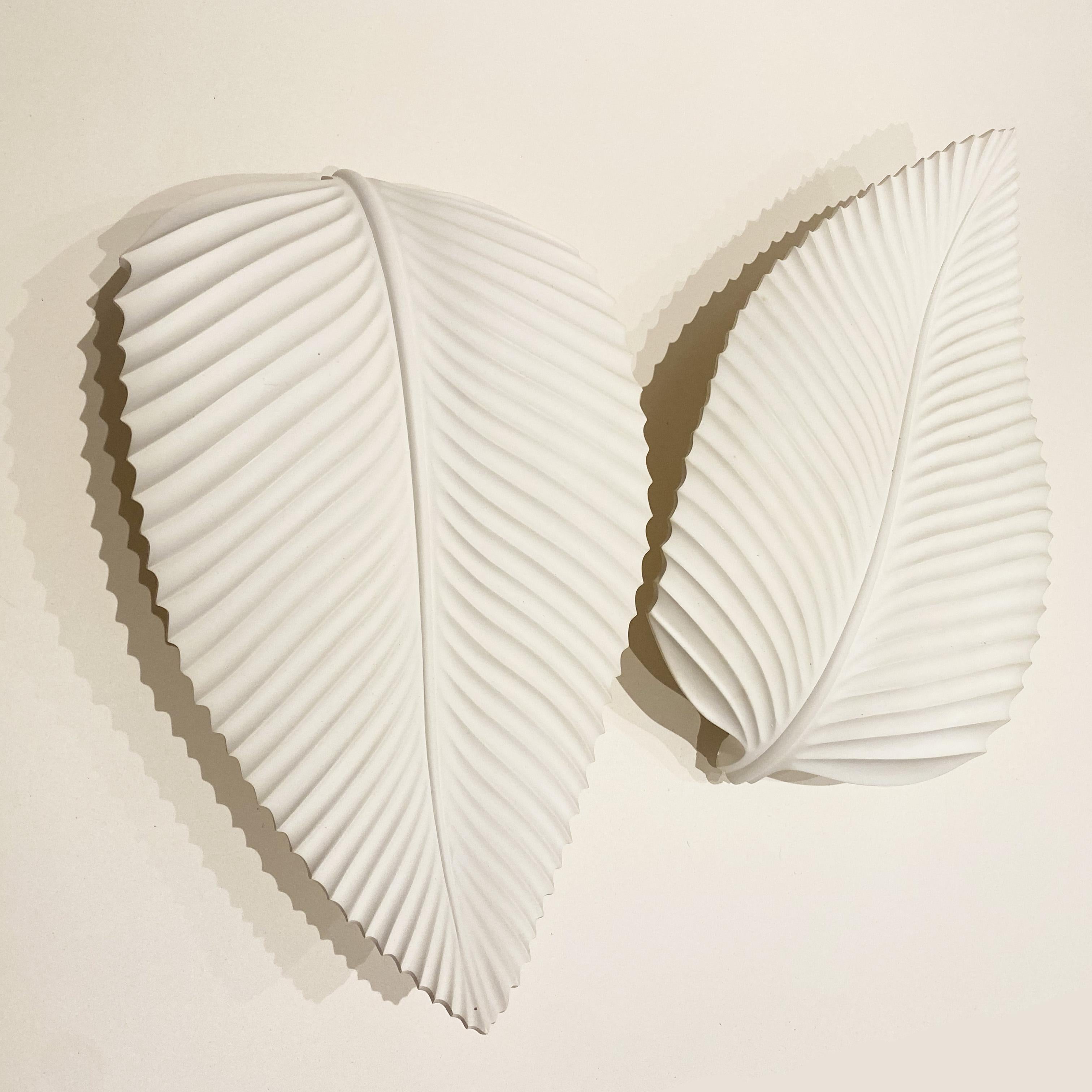 2 French Plaster Leaf Sconces, 1990s.